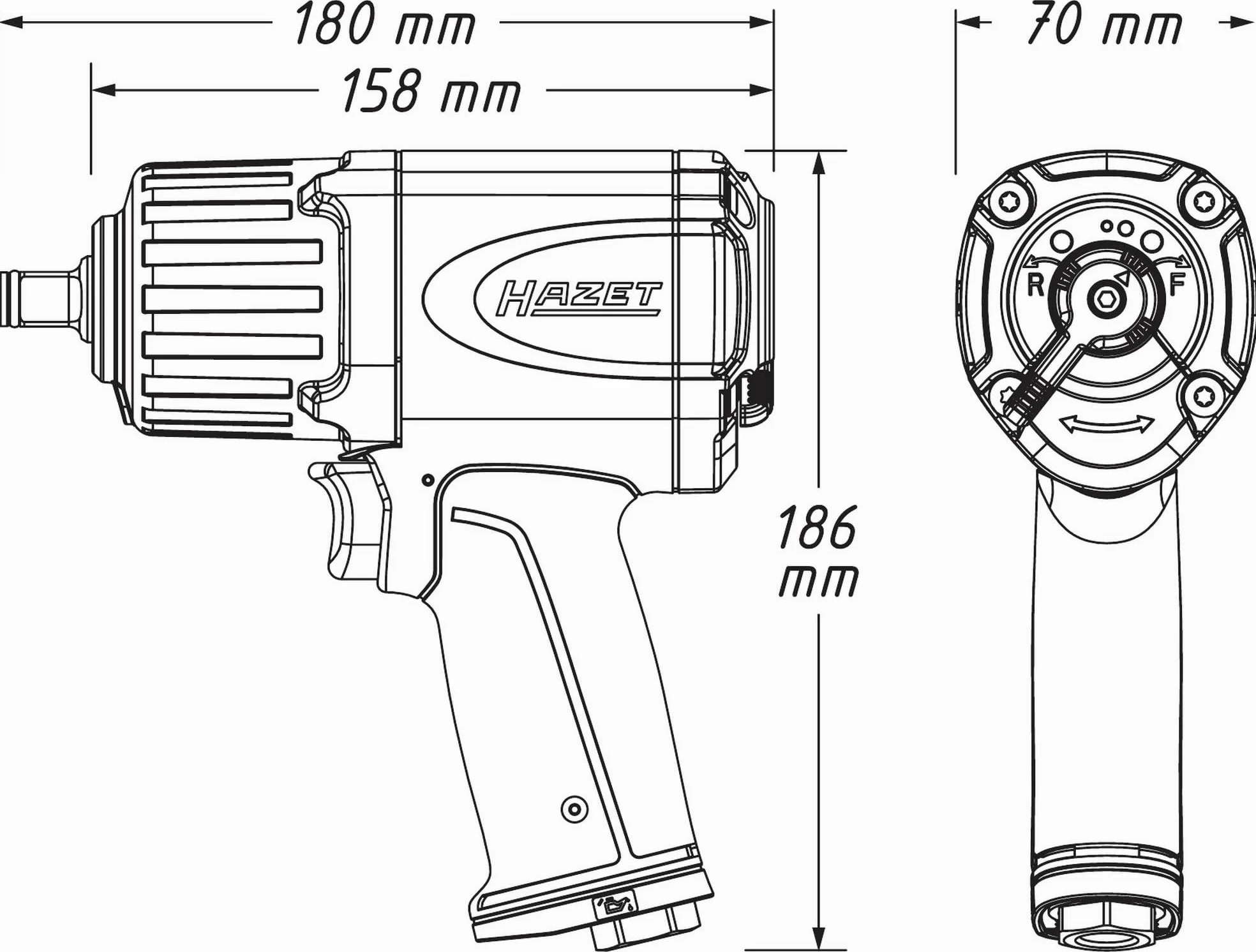Hazet Schlagschrauber 9012ECO, 1/2 Zoll Vierkant, Lösemoment 1700 Nm, Hochleistungs-Doppelhammer, vierstufig Rechtslauf, kälteisolierter Griff, 198 l/min Luftbedarf