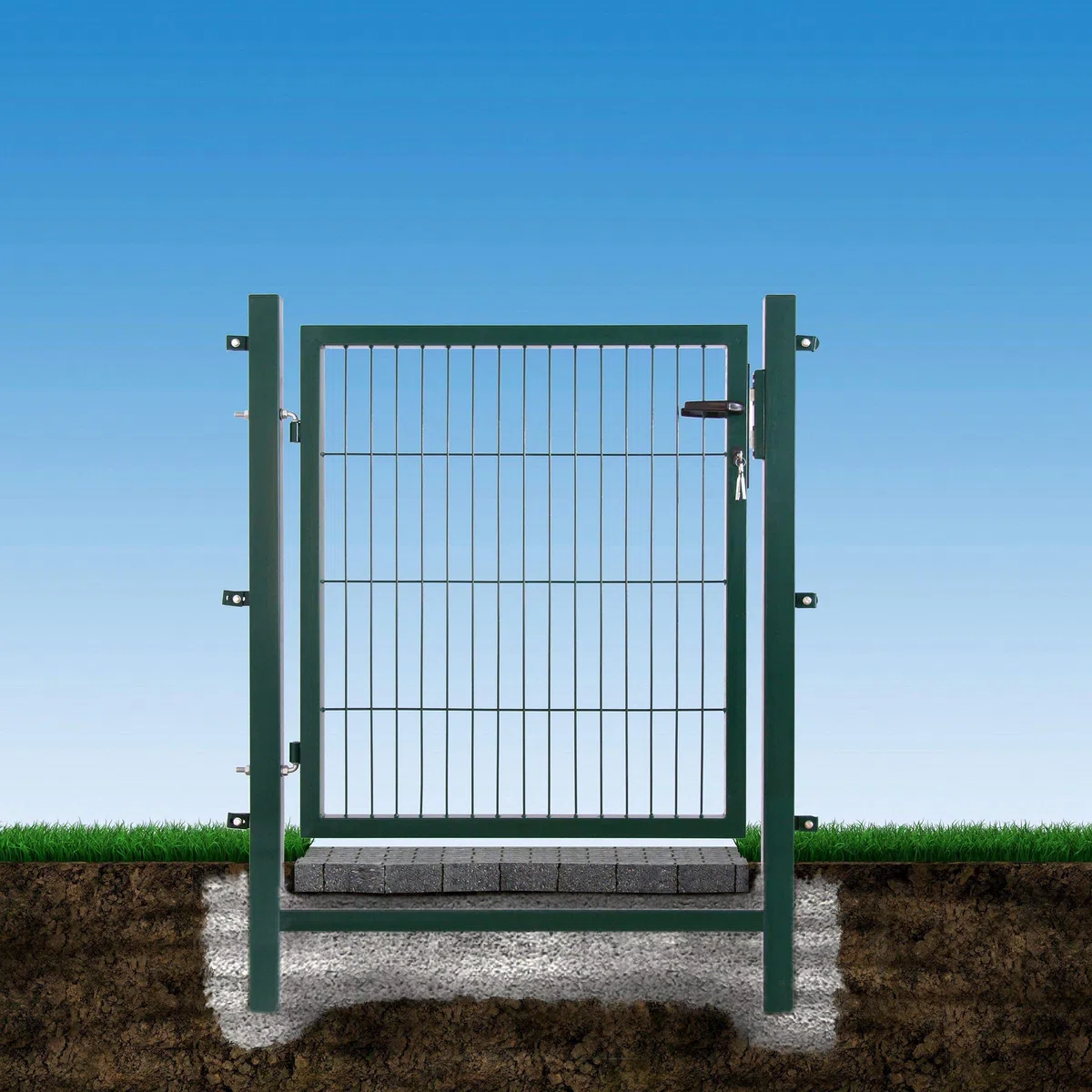 Gartentor Easy (Besonderheit : kein ausrichten der Pfosten notwendig durch Querverbindung !), BxH 100x120 cm, anthrazit - Tor für Doppelstabmattenzaun - komplett mit Pfosten, Montagematerial & Schloss