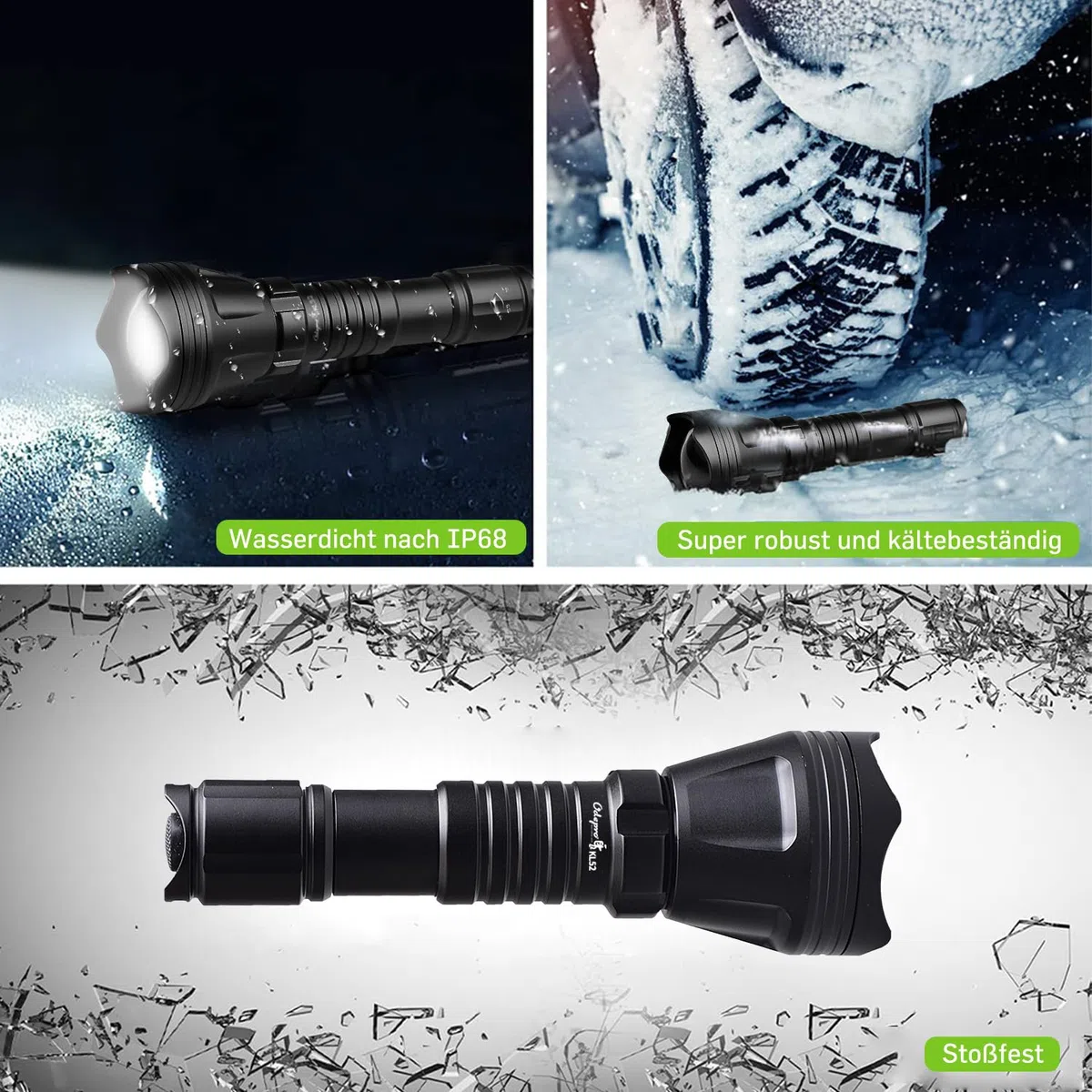 KL52 Plus Taschenlampe LED mit Weiß,Rot,Grün,IR850, Zoom Taktische Taschenlampen, IP68 Wasserdichte Leuchte mit Fernschalter für Outdoor,Camping,Wandern,Notfäll