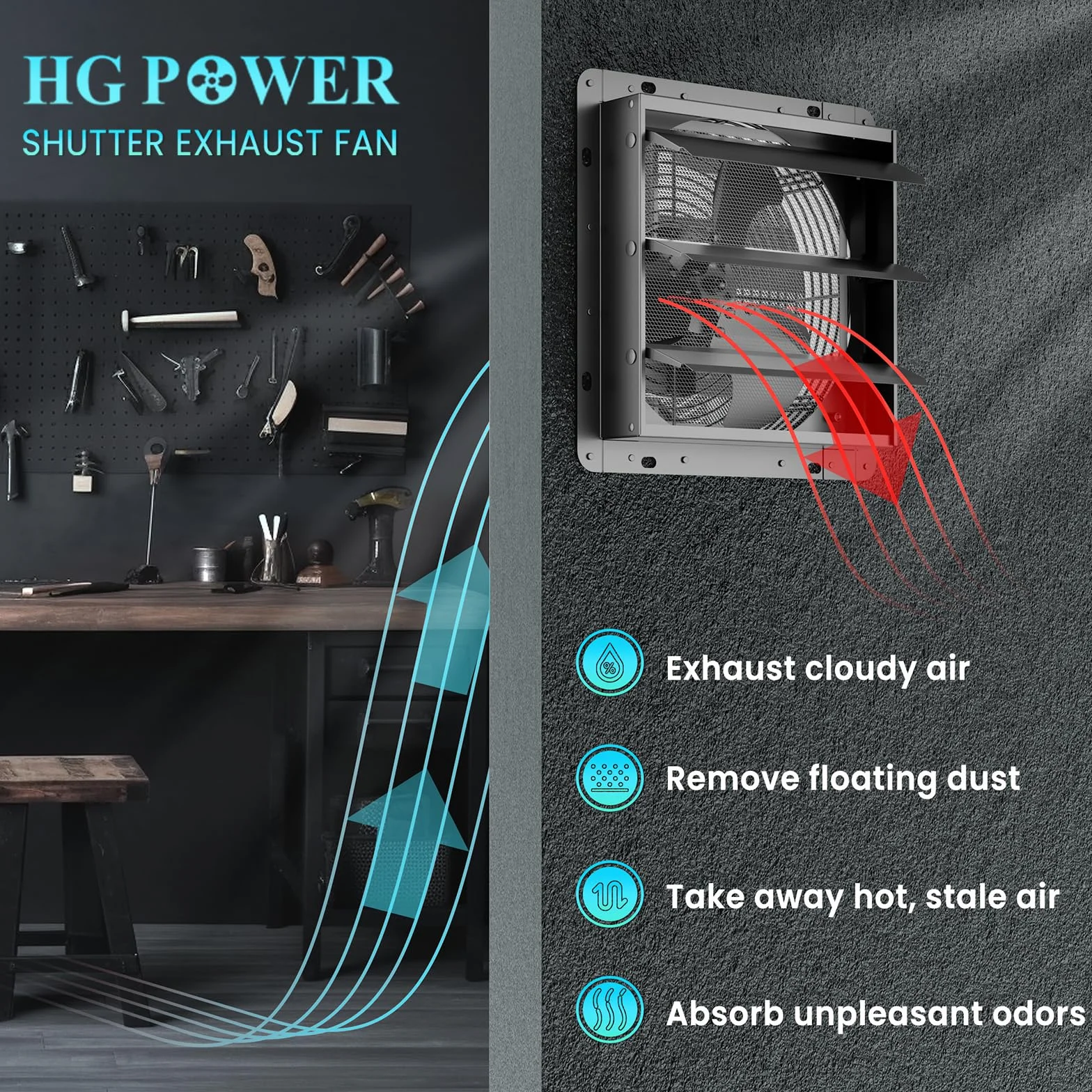 HG Power 250mm Abluftventilator mit Drehzahlregler Industrie Wandventilator 1100m³/h Wandlüfter Regelbar mit Maschensieb Aluminium Fensterventilator mit EU-Stecker für Keller Garage küche Lamellen