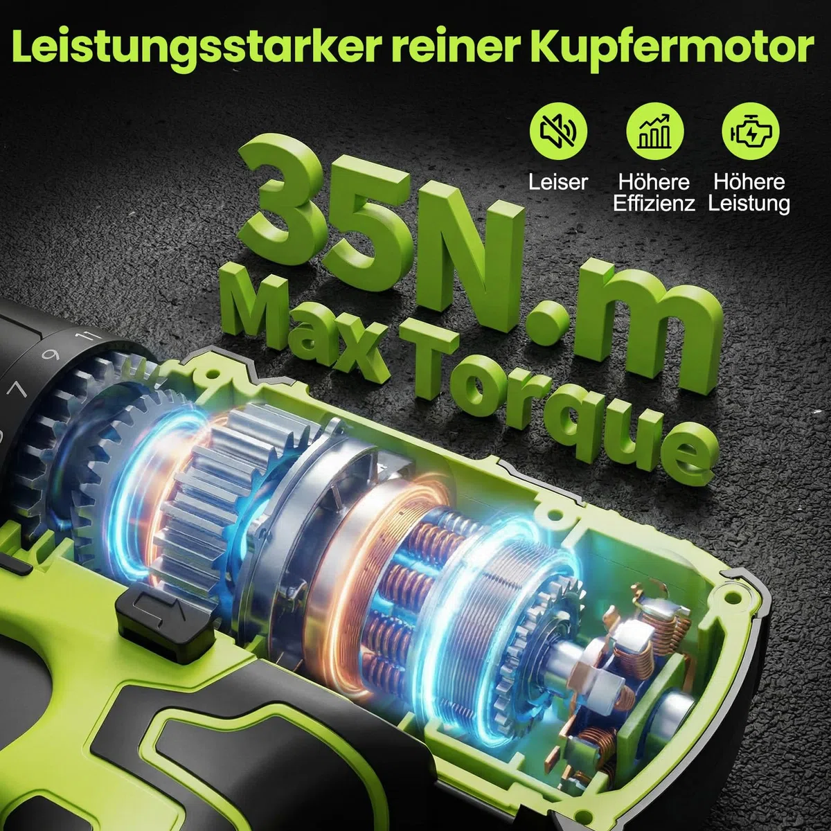 12V klein Akkuschrauber Set, Akku bohrschrauber mit 2 * 2000 mAh Akkus, 3/8" Bohrfutter, 18+1 Drehmoment, Led lichter & 2-Gang, 35 Nm Max. Akku bohrmaschine (Profi-Ausführung)