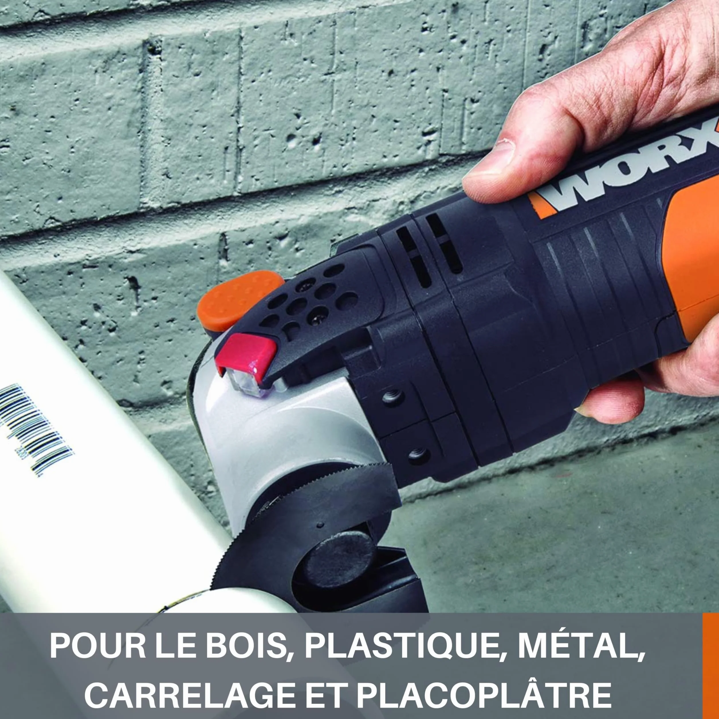 WORX WX681 sonicrafter F50 multifunktionswerkzeug 450w – zum schneiden, polieren, schleifen uvm. – multitools inkl. adapter für universalzubehör, 35mm sägeblatt & 80mm HSS sägeblatt halbrund
