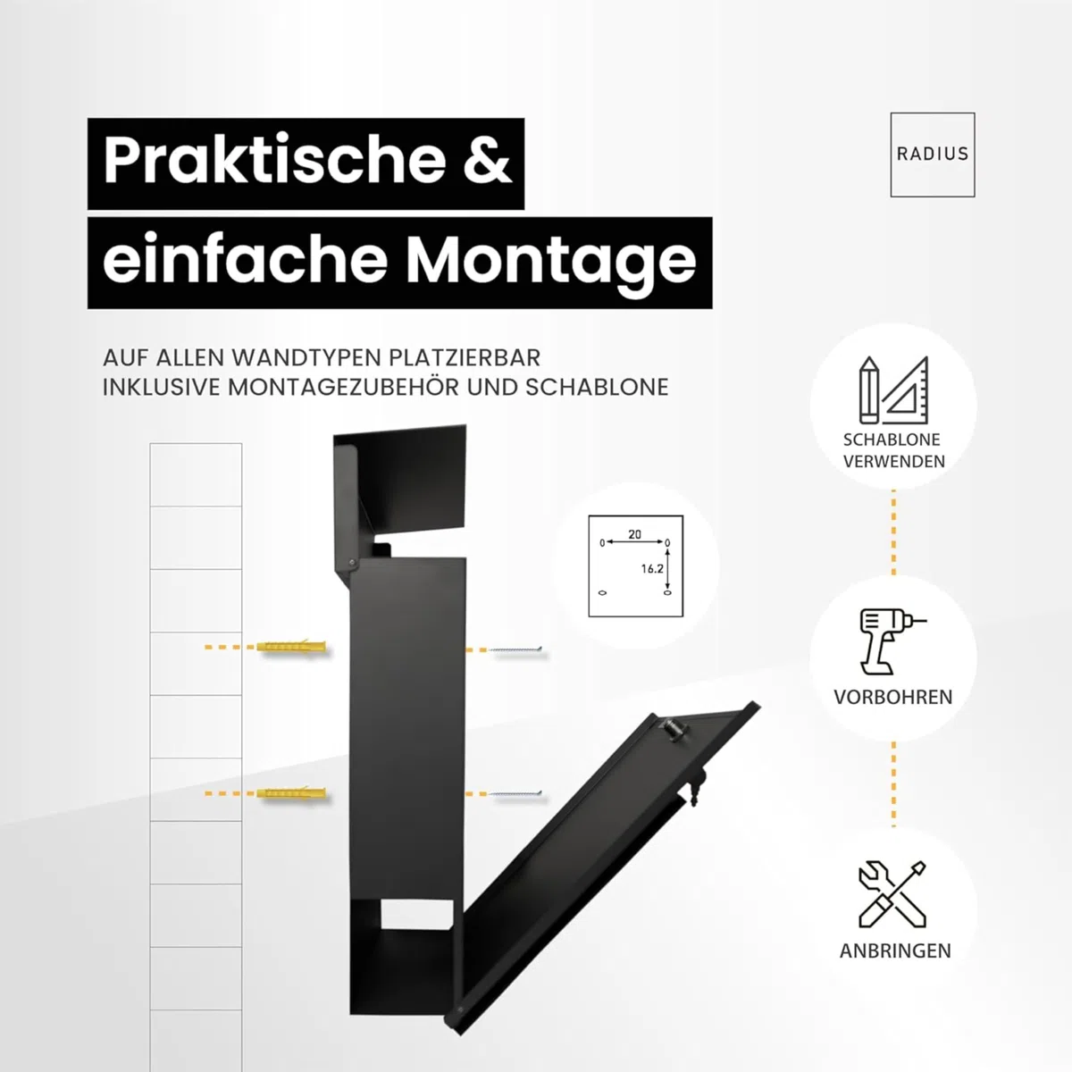 Radius Designer Briefkasten Letterman 6 Anthrazit, personalisierte Lasergravur - wetterfester pulverbeschichteter Stahl - mit Zeitungsfach - inkl. Montageset - 10 Jahre Funktions- & Korrosionsgarantie