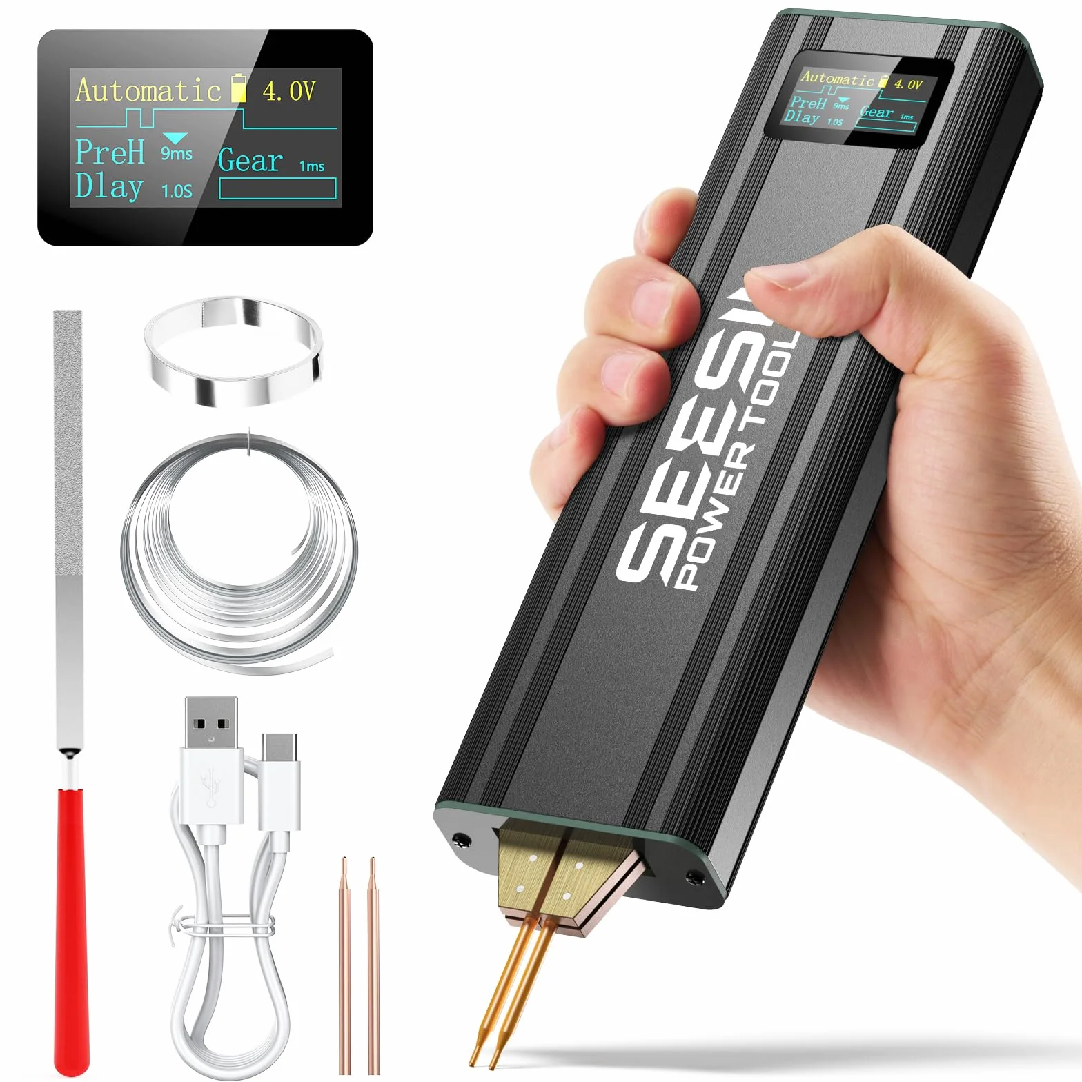 SEESII Punktschweißgerät für Akkus: Mini Schweißgerät mit wiederaufladbarem Akku, Spot Welder für vernickelte Folien bis 0,2 mm – zum Zusammenbau und Reparieren von Batteriepaketen
