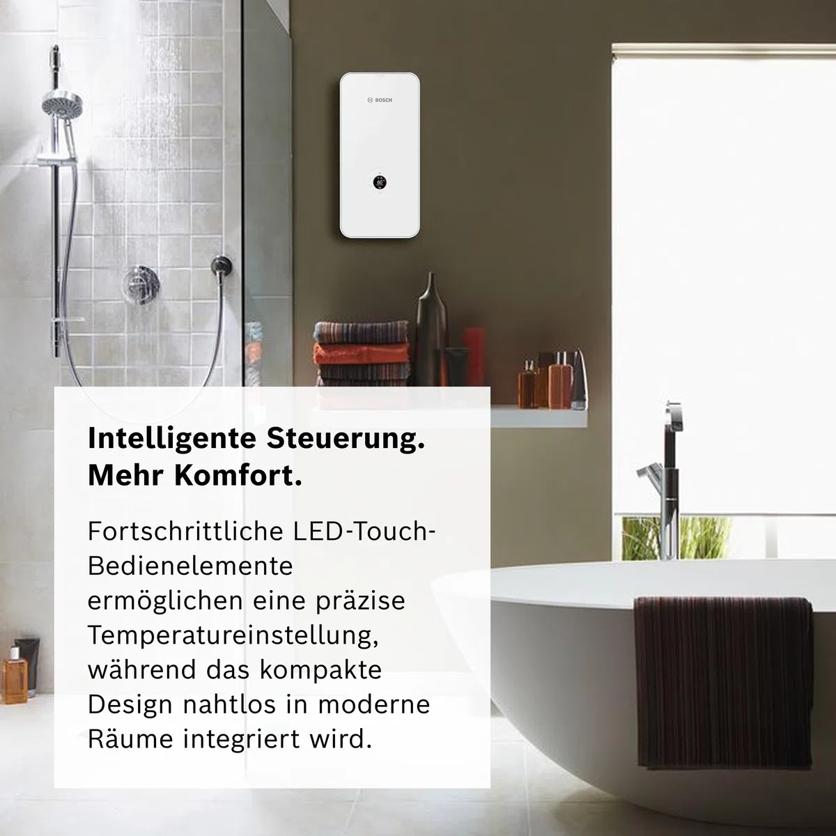 Bosch elektronisch geregelter Durchlauferhitzer Tronic Excellence 21/24 / 27 kW - ab Werk internetfähig, solarfähig, druckfest, multifunktionales LED-Farbdisplay [Energieklasse A]
