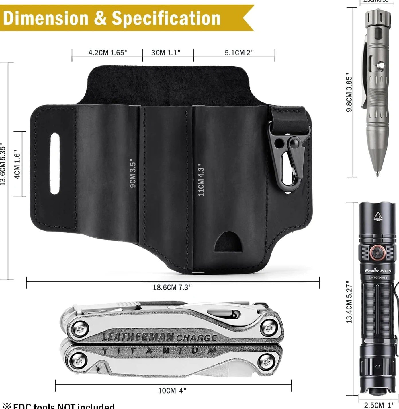 VIPERADE PJ29 EDC Lederscheide, Multitoolscheide/Werkzeuge Holster/Messergürtelscheide/Taschenlampenscheide für Leatherman Multitools/Messerscheide, handgefertigte Organizerscheide
