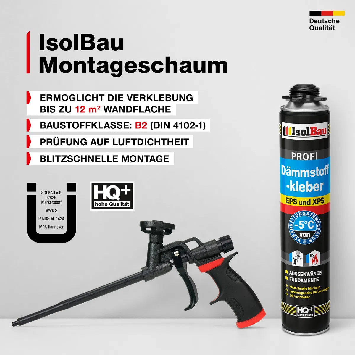 Isolbau B2 Dämmstoffkleber - 12 x 750 ml Perimeterkleber für EPS- & XPS-Platten - 1K PU-Klebeschaum für Fixieren und Isolieren