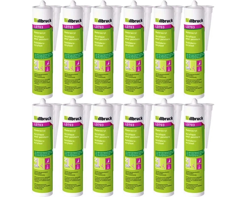 12x Illbruck LD703 Maleracryl für feuchte und saugende Untergründe, überstreichbar überputzbar für Innen und Aussen 310ml Weiss