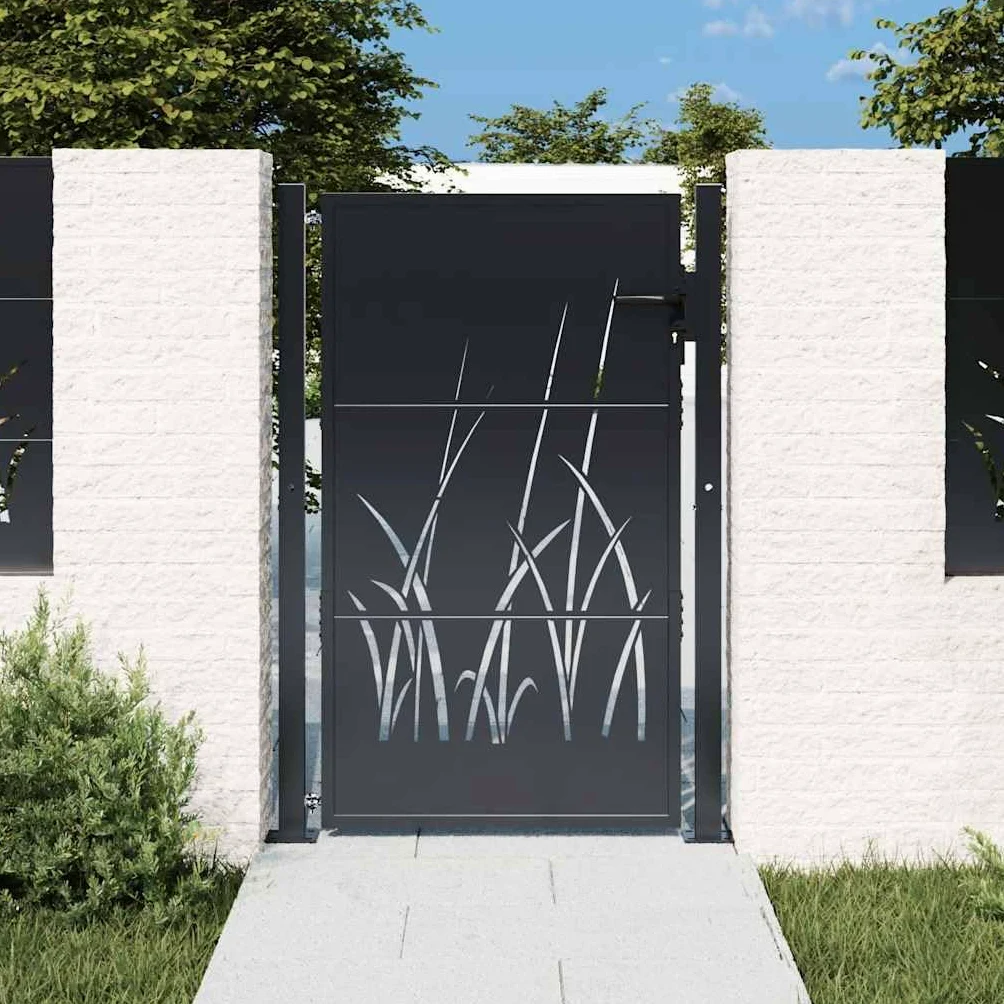 vidaXL Gartentor, Gartentür mit Gras-Design, Abschließbar Hoftor Eingangstor für Garten Terrasse, Tor Zauntor Gartenpforte, Anthrazit 100x125 cm Stahl