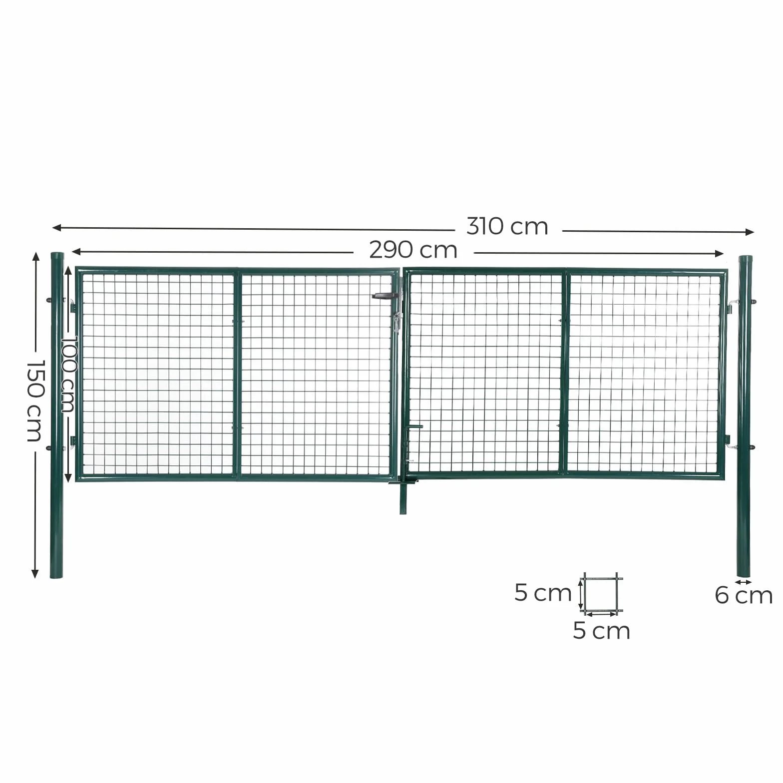 SONGMICS Doppeltor, Gartentor, Gartentür, mit Schloss und 3 Schlüsseln, 310 x 100 cm (B x H), grün GGD300G