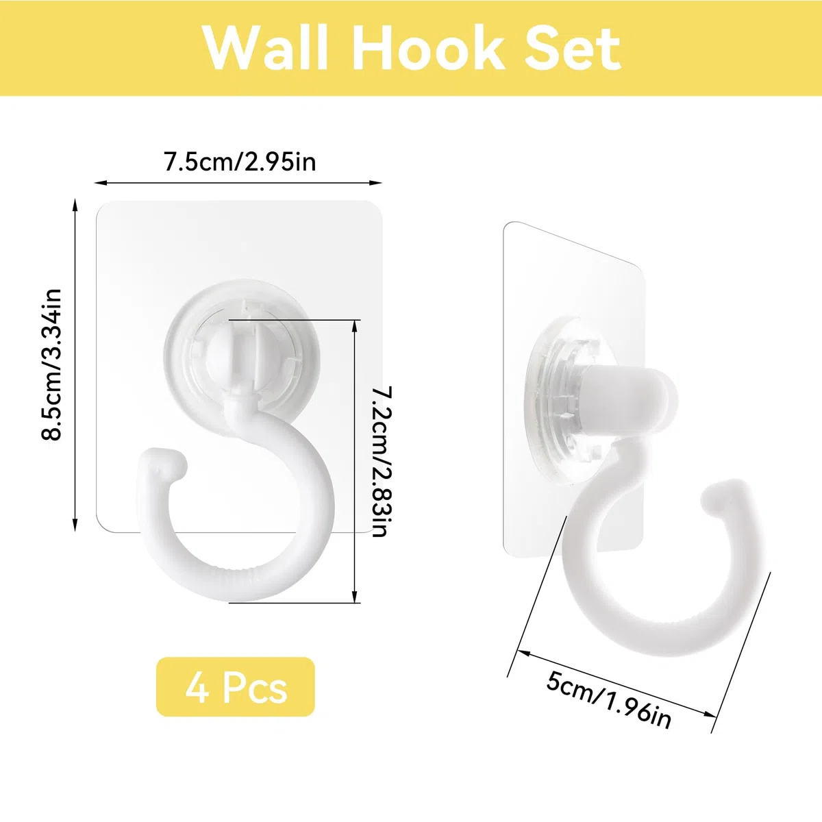 Weysoo Klebehaken Extra Stark, 4 Stück Haken Selbstklebend, Selbstklebende Haken Transparent, Wandhaken Selbstklebend, Haken Ohne Bohren, Klebehaken Decke für Bad Küche Büro Schlafzimmer