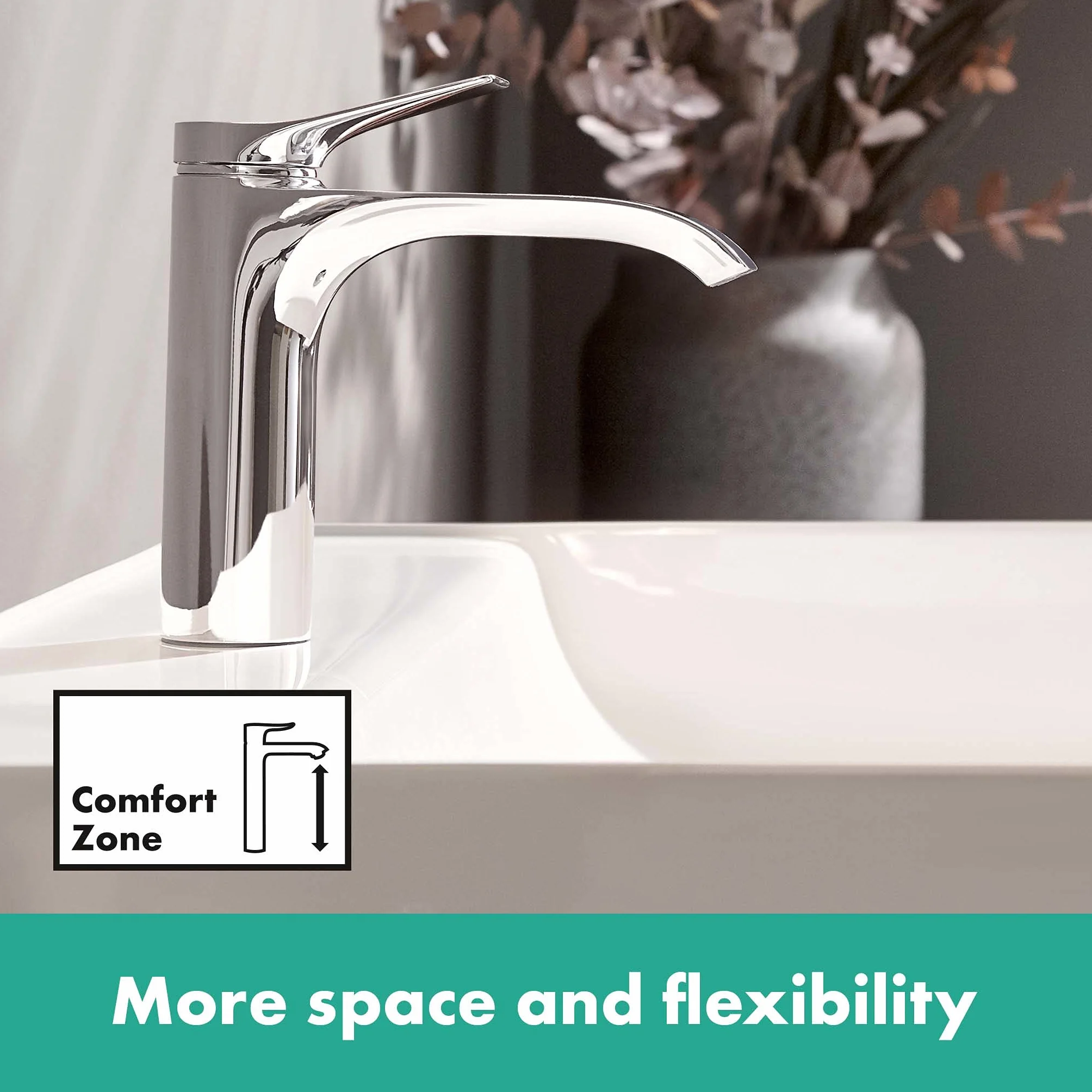 hansgrohe Vivenis - Waschtischarmatur ohne Ablauf, Wasserhahn Bad mit Auslauf Höhe 110 mm, Mischbatterie Waschbecken wassersparend (EcoSmart), Chrom, 75022000
