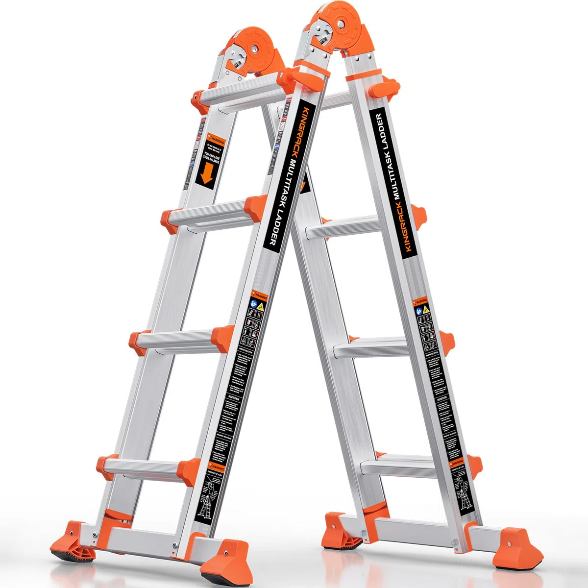 KINGRACK Aluminium Teleskopleiter 4,17 M 4x4 Sprossen Mehrzweckleiter, Rutschfeste Multifunktionsleiter mit Stabilisatorstange, Aluleiter Treppenleiter Bockleiter beidseitige Steh Belastbar bis 150 kg