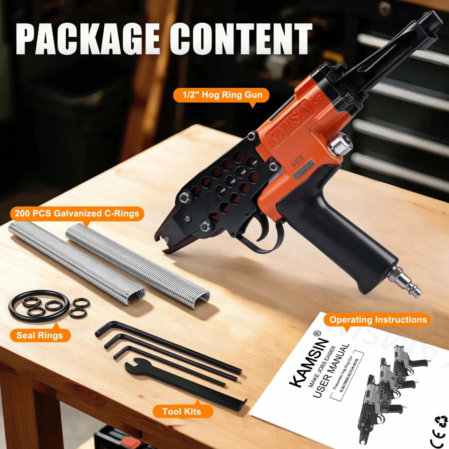 KAMSIN K-SC7E 15GA Pneumatische C Ring zange, 19 mm Krone 7,0 mm Verschluss Schweinering-zange für Gabionen, Zäune, Tierkäfige, Fallen und Befüllungsarbeiten