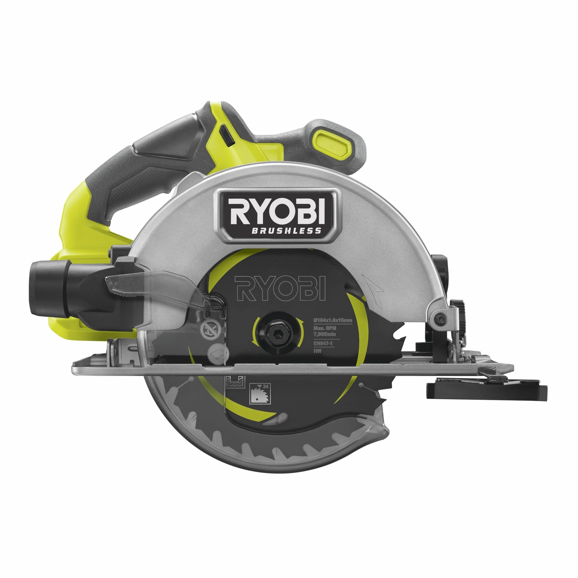 RYOBI 18 V ONE+ Brushless Akku-Handkreissäge RCS18BL-0, 184 mm Sägeblatt | werkzeuglose Einstellungen, ohne Akku und Ladegerät