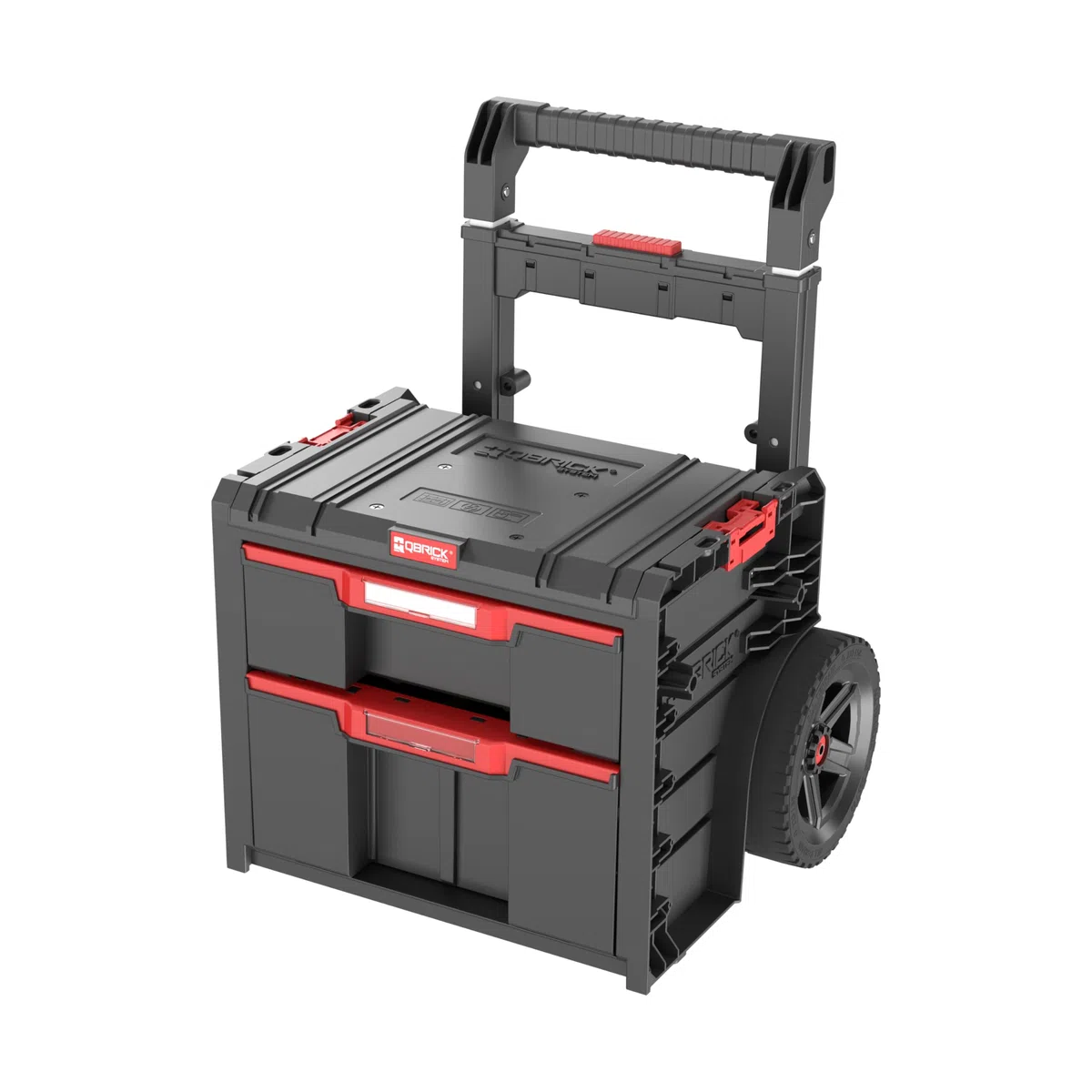 Qbrick System Werkzeugwagen Pro Cart 2.0 Plus Drawer 2 Black Werkzeugtrolley Werkzeugkoffer mit 2 Schubladen Robust Werkzeugkasten Modular