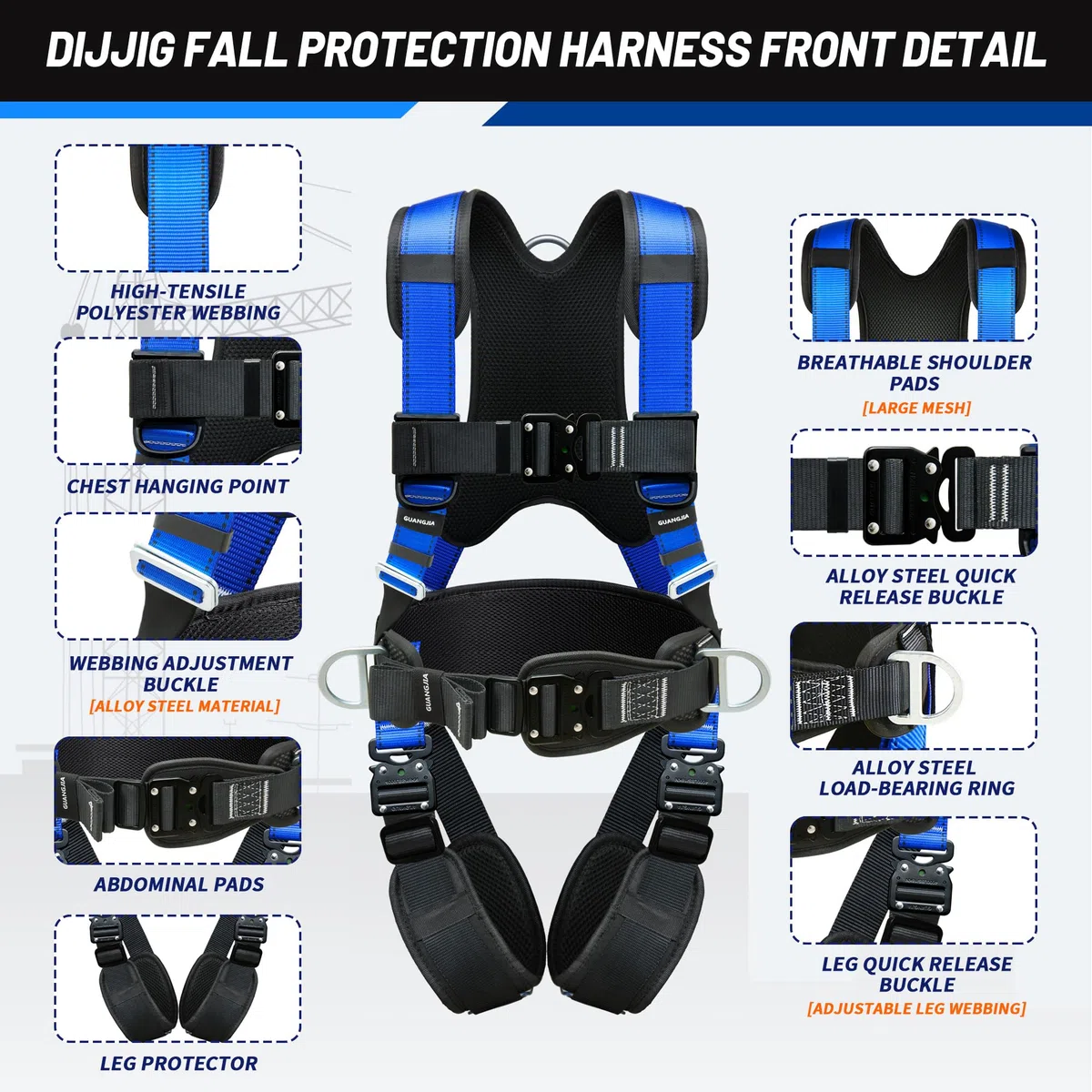 DIJJIG Sicherheitsgürtel-Kit mit 1,8 M Lanyards, Taille- und Schulterschutz, Bauprojekte, Dachbetrieb in hoher Höhe, Feuerrettung, Anti-Fall-Sicherheitsgürtel, Sicherheitsseil, CE-Zertifizierung