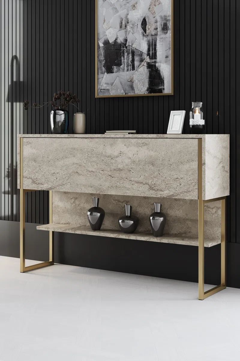 Holzkonsole "Luxe" - 120 x 30 x 80 cm - Travertin Gold