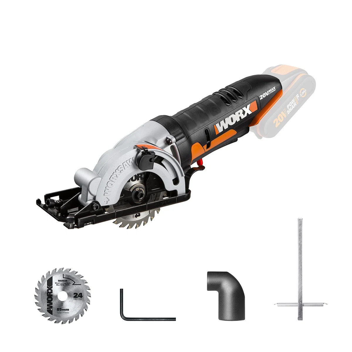 WORX WX527.9 WORXsaw Akku Handkreissäge 20V - Tauch- und Sägeschnitte bis zu 27mm, Einhandbedienung - ideal für Holz, dünnes Metall, Keramik, Kunststoffe - ohne Akku & Ladegerät