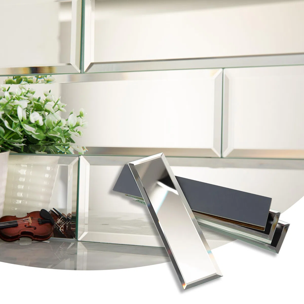 Lovdeco Spiegelfliesen, abgeschrägter U-Bahn-Spiegel, 7,6 x 30,5 cm, für Küche, Badezimmer, Wand (20 Stück, 5 m²)