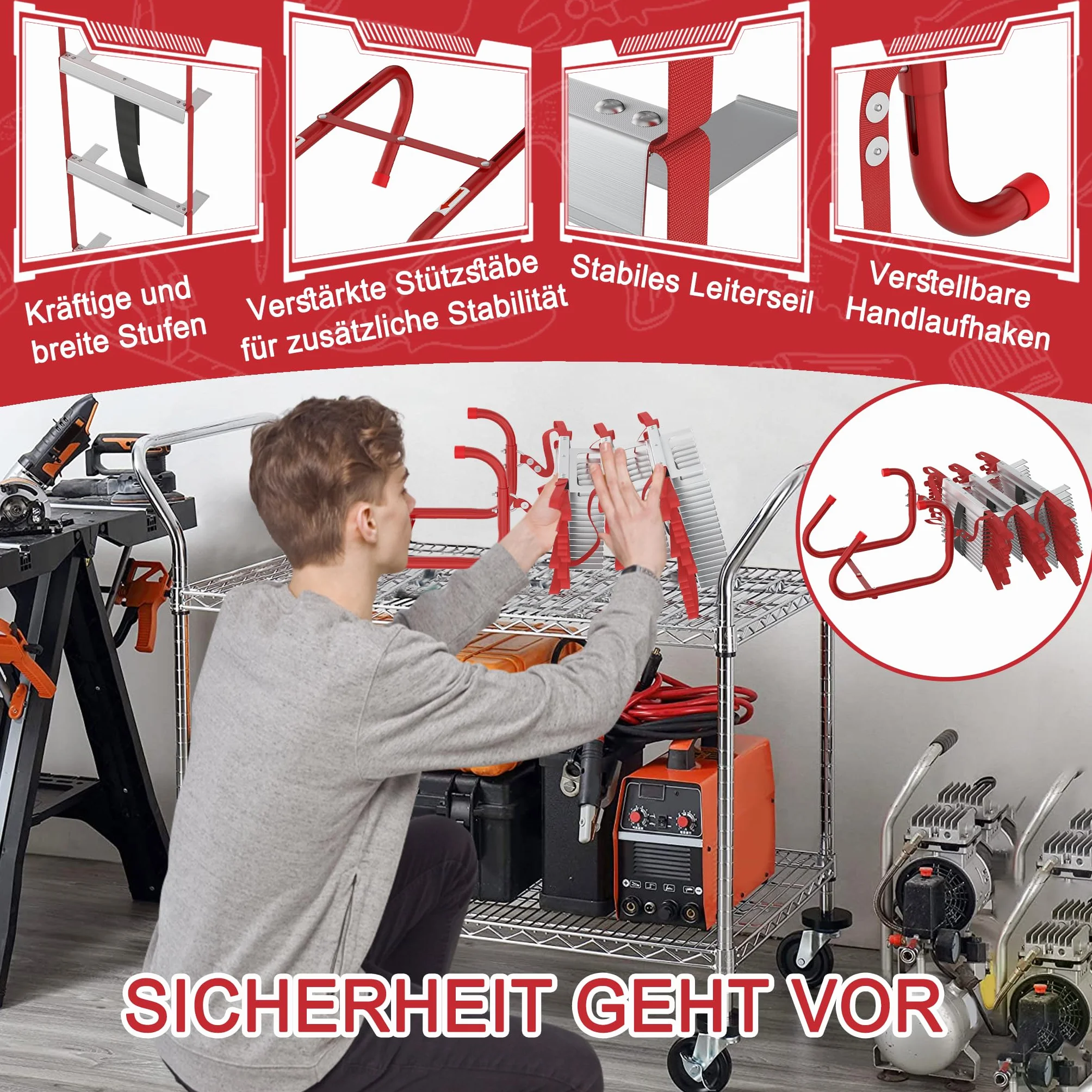 LZQ Feuerleiter Fluchtleiter,Sicherheitsleitern Feuerfeste Rettungsleiter aus Hochfestes Polyester,Max Tragfähigkeit 450 kg,Strickleiter für 3-stöckige Gebäude Balkon Fenster (7.5 M (23 Stufen))
