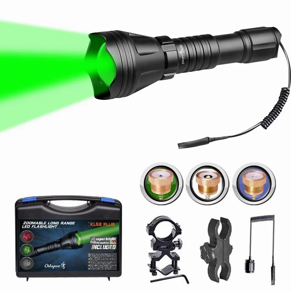 KL52 Plus Taschenlampe LED mit Weiß,Rot,Grün,IR850, Zoom Taktische Taschenlampen, IP68 Wasserdichte Leuchte mit Fernschalter für Outdoor,Camping,Wandern,Notfäll
