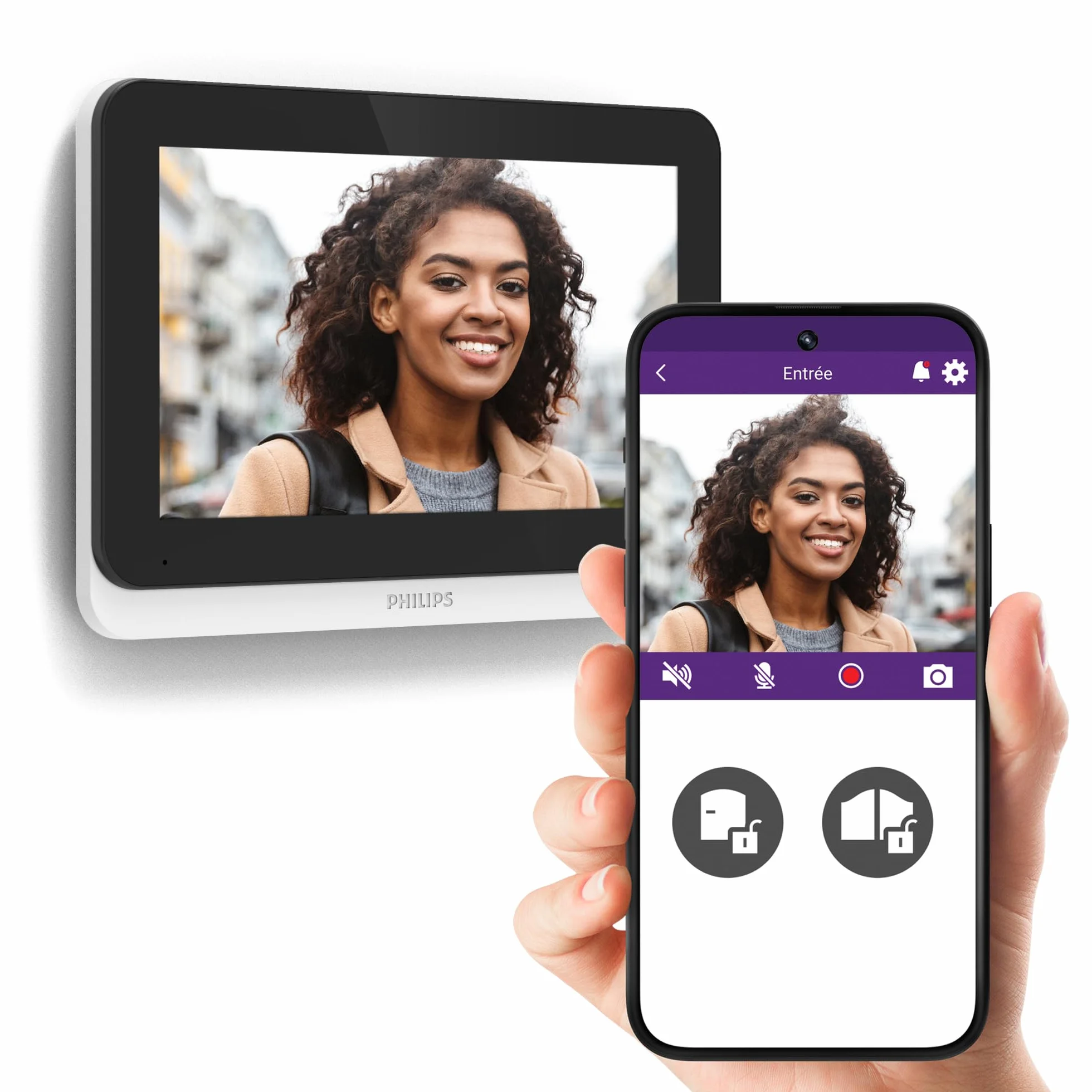 Philips WelcomeEye Connect 3 WLAN-Video-Türsprechanlage, 2-Draht-System, 7" Touchscreen, 3K-Auflösung, Dualband-WLAN, RFID-Badges, Farb-Nachtsicht, Alexa kompatibel