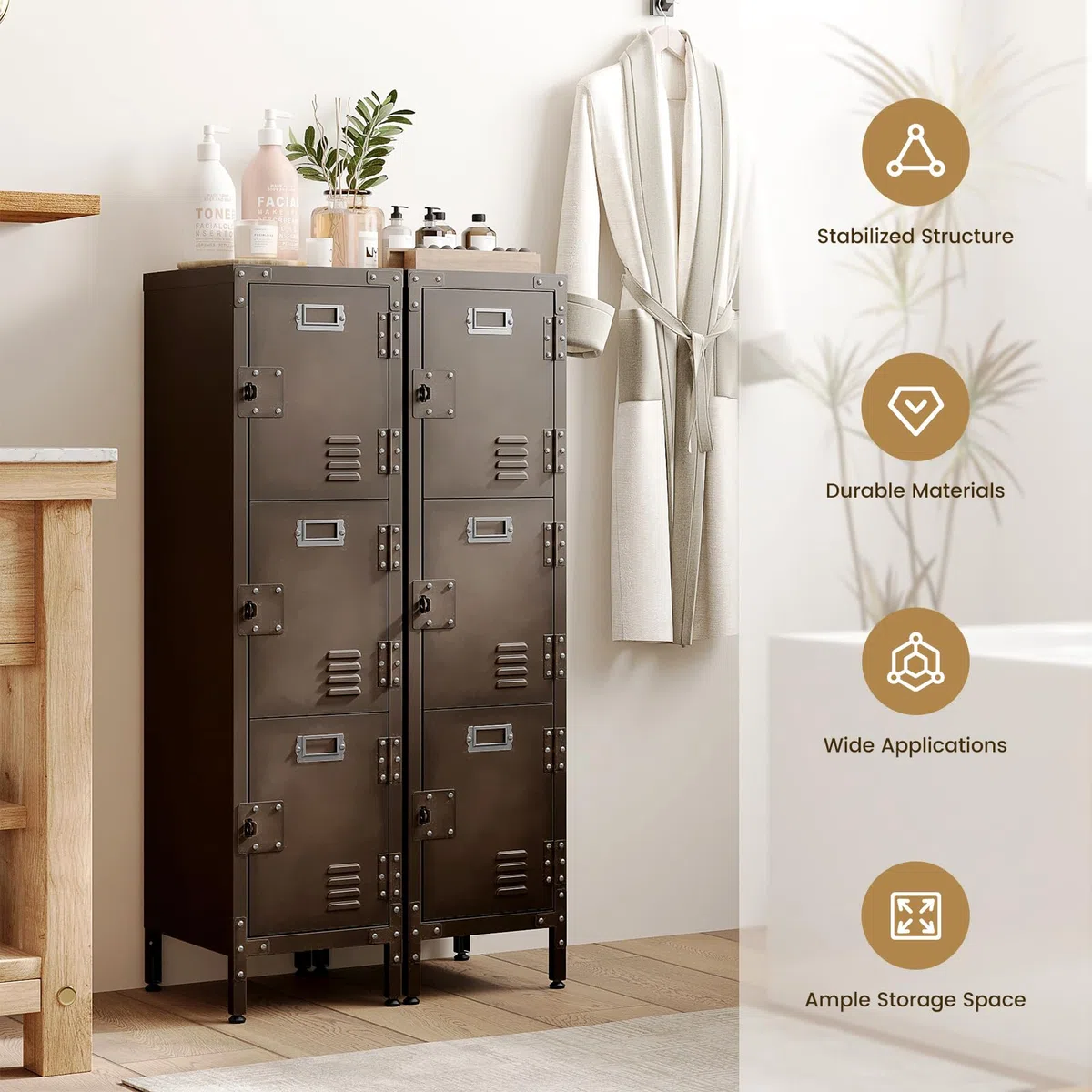 Sightlife Metall Schließfach mit 3 abschließbaren Türs,industrielle Stahlschrank für Schule Haus Büro Garage H120*W31*D35 cm