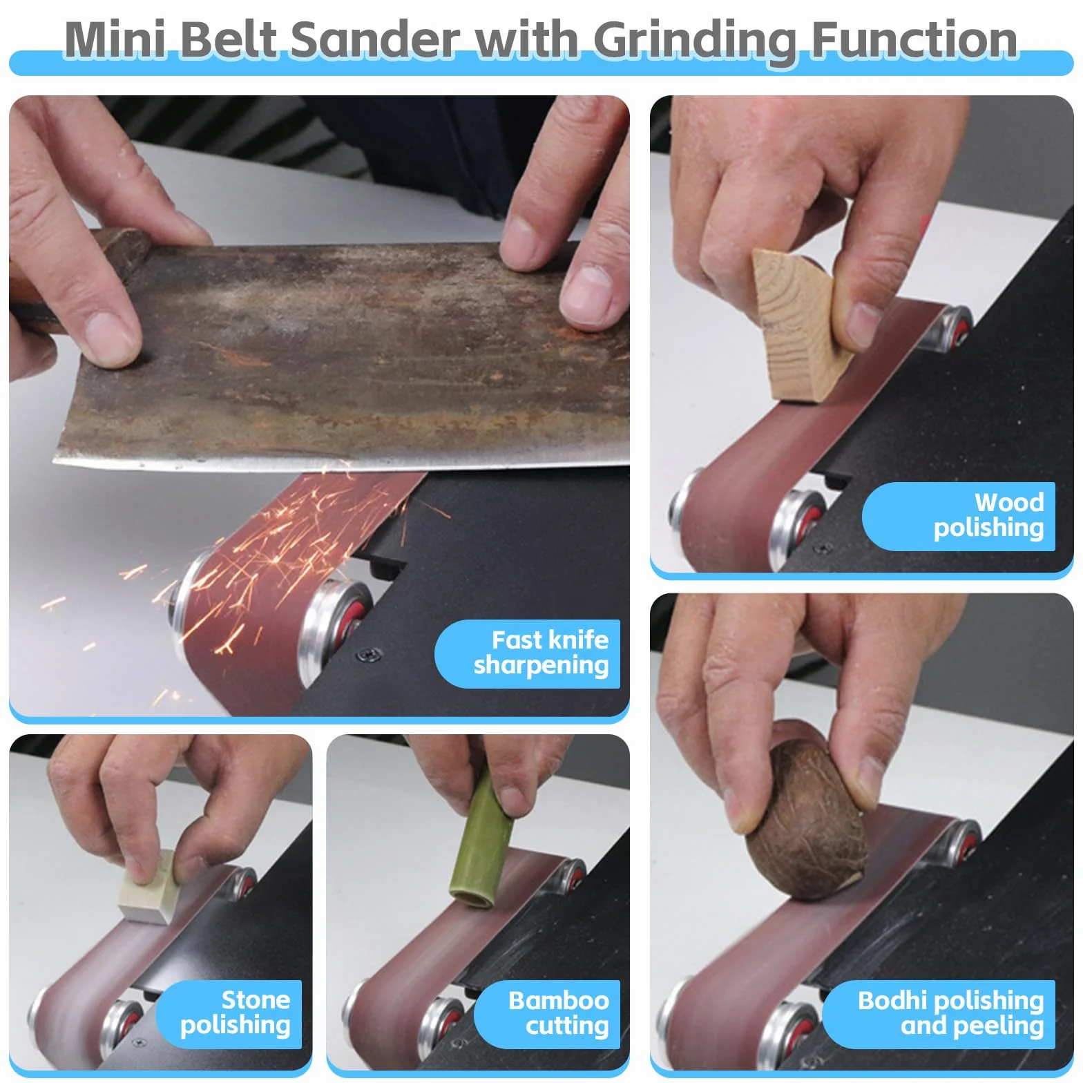 Mini Tischkreissäge, Tischkreissäge Klein mit Bandschleifer, 300W Multifunktionale Tragbare Präzisions DIY Miniatur Tischkreissägen mit 4 Klingen, 0,1-30mm Sägeblatt für Holzhandwerk, DIY