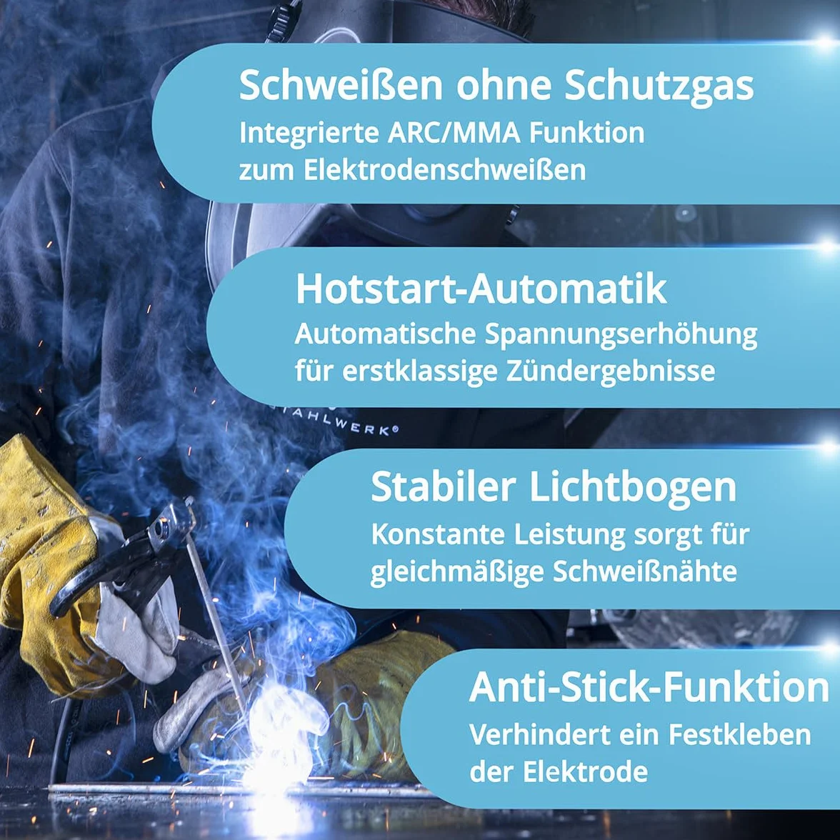 STAHLWERK Schutzgasschweißgerät 2-in-1 Kombi AC/DC WIG 200 ST – WIG & MMA (E-Hand/ARC) bis 200 A, HF-Zündung, Hotstart, Anti-Stick, 2T & 4T-Modus, AC WIG-Schweißen für Aluminium, IGBT-Technologie