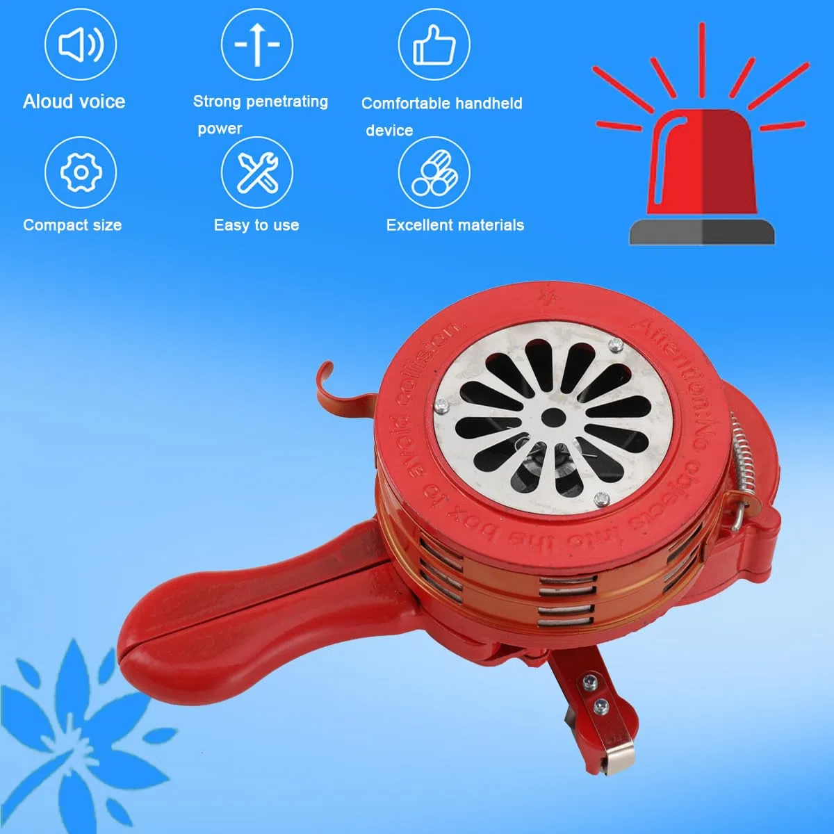 Handsirene Manuell Sirene Alarmsirene Hand Kurbel Sirene Air Horn Sirens Megaphon Tragbarer Betriebenes Sirenen für Feueralarm den Heim Professionellen Einsatz sowie Luftverteidigung Rot 110dB