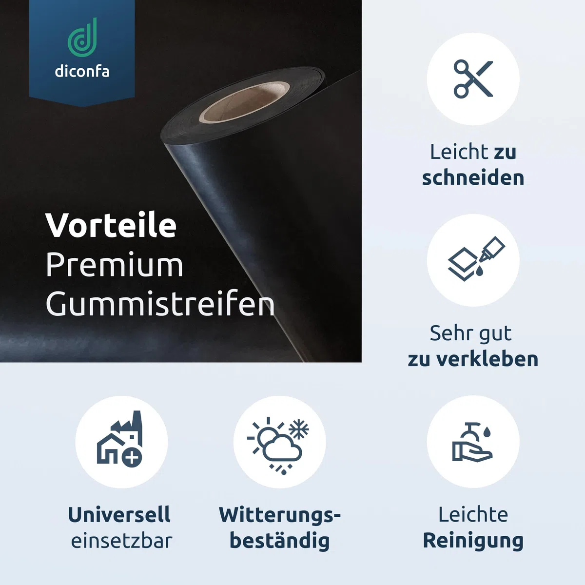 diconfa Gummimatte BREITE 800mm (80cm) - WÄHLBAR - Dicke: 1 bis 10mm - LÄNGE: 0,05 bis 10m - Auswahl: 2000mm (200cm) lang, 8mm stark - Gummistreifen Meterware schmal Gummiunterlage Gummiplatte