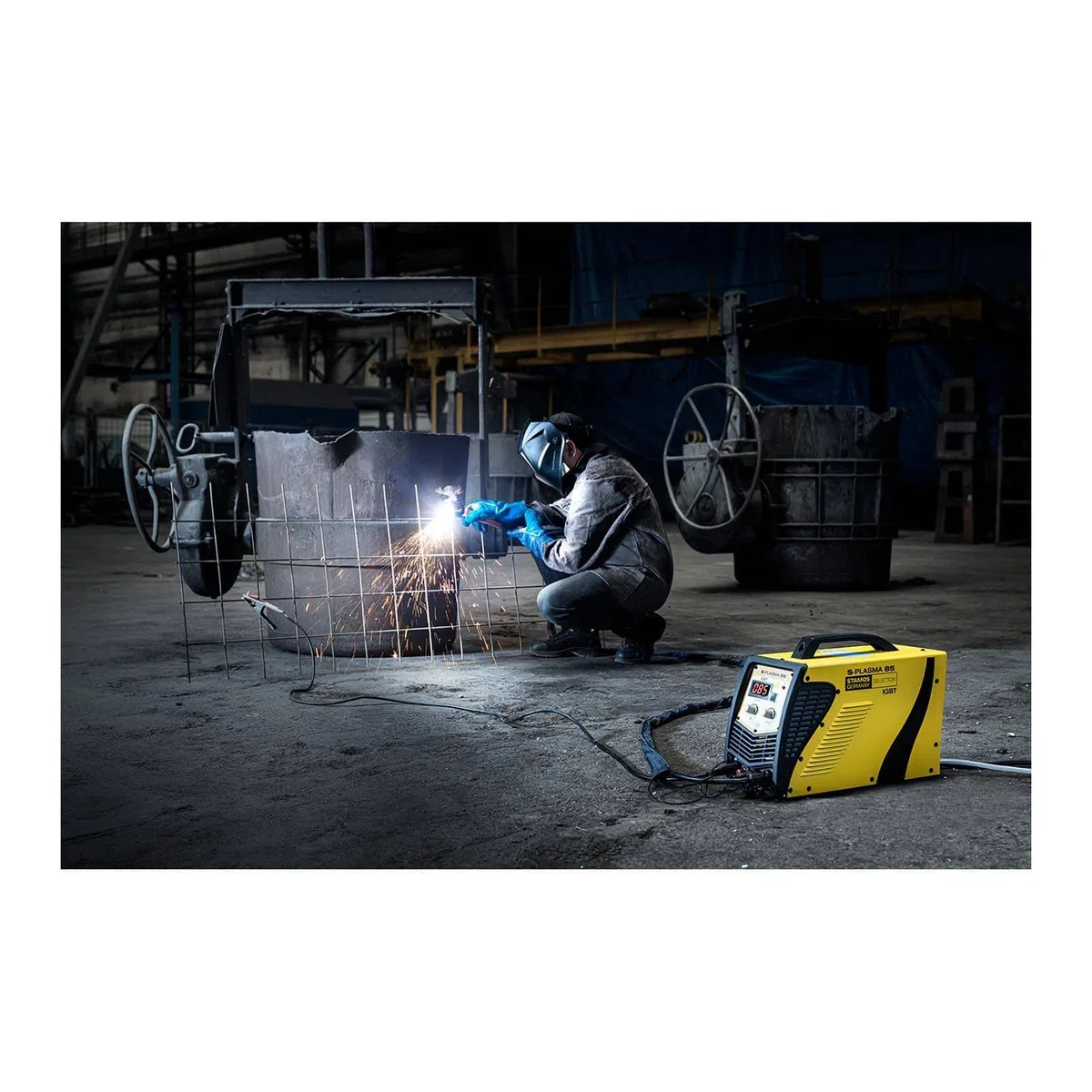 Stamos Welding Group S-PLASMA 85H Plasmaschneider Pilotzündung Plasmaschneidgerät Plasmacutter Plasmaschweissgerät Schweißgerät (400 V, Schneidstrom 20-85 A, Schneidtiefe bis 27 mm, 2T/4T)