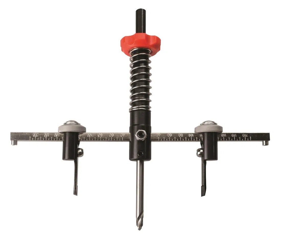 BOXTEC Hartmetall Kreisschneider BHC mit Schutzhaube stufenlos einstellbar im Koffer mit 4 Messern für Trockenbau, Holz, Kunststoff, Gipskarton