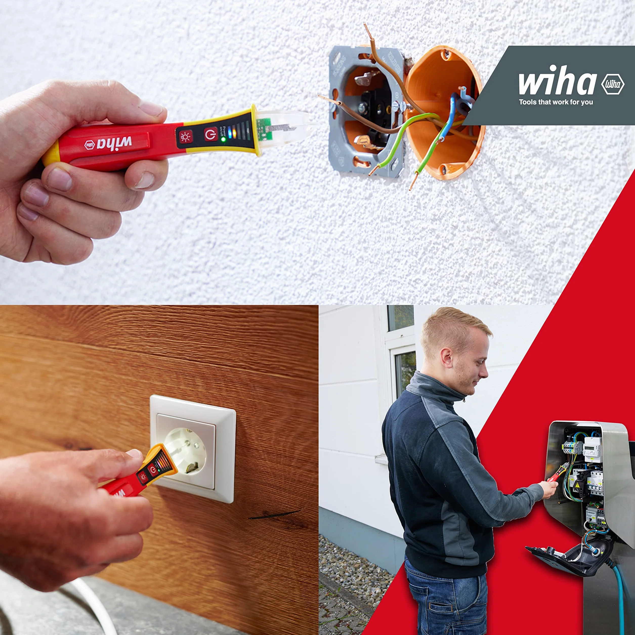 Wiha berührungsloser einpoliger Spannungsprüfer I 12 - 1.000 V AC mit integrierter Taschenlampe inkl. 2x AAA-Batterien (43797)