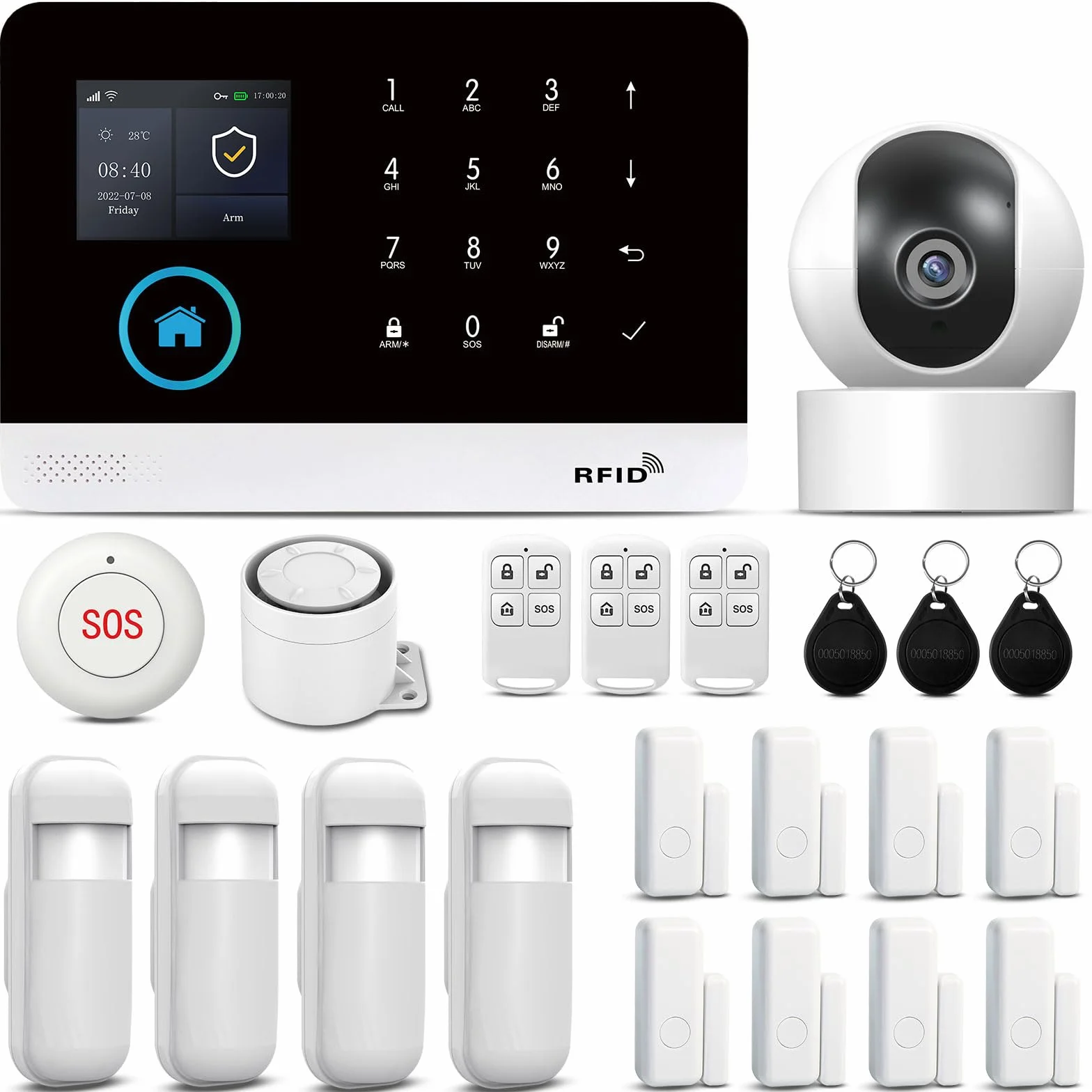 LWOHSI Zuhause alarmanlage mit Kamera, 21-teiliges WiFi+GSM-Einbruchmeldesystem mit Telefon-App-Alarm, 120-Bb-Alarmsirene, kompatibel für Zuhause, Büro
