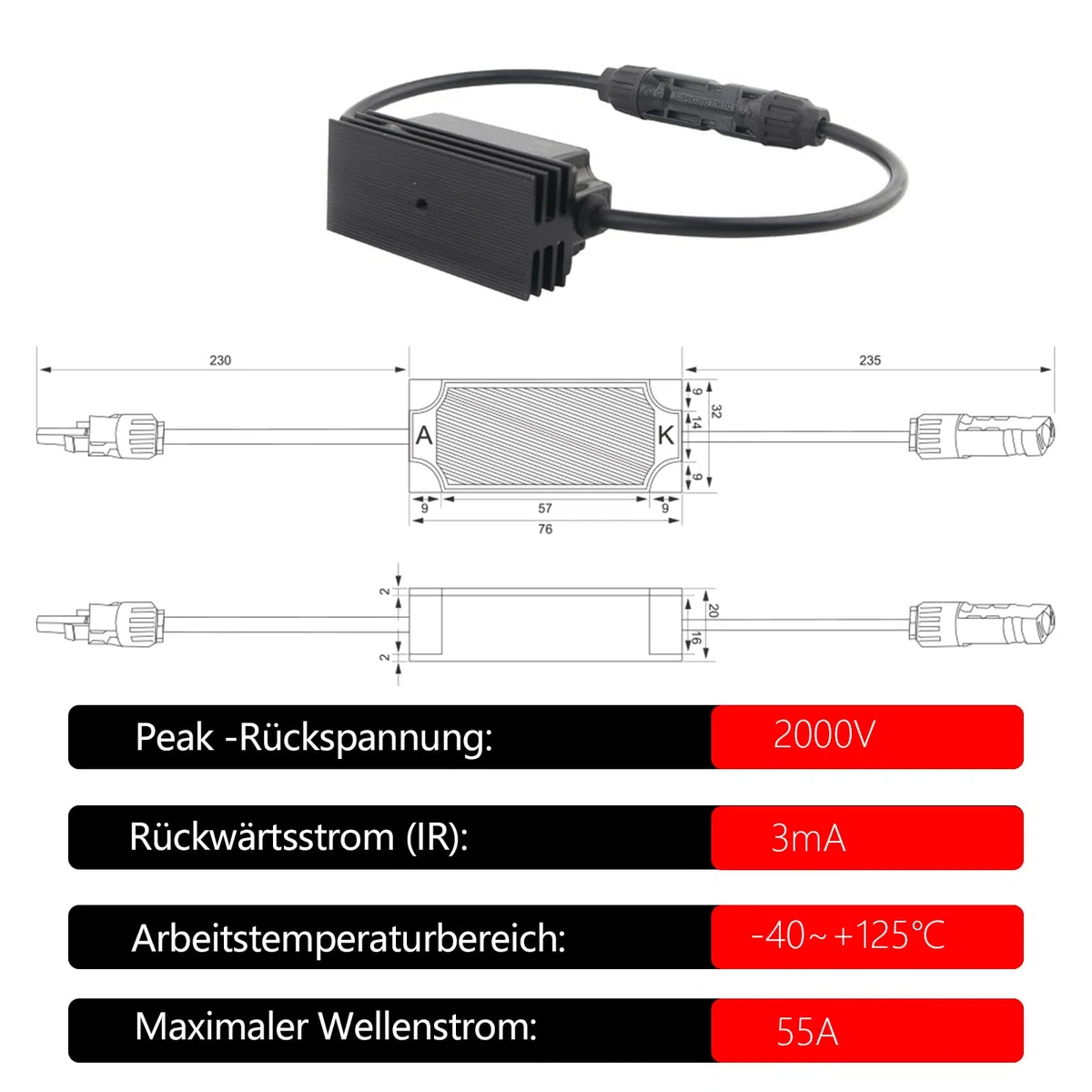 Cgreen 1600V 55A Solar DC Anti-Reverse Diode wasserdichte PV-Steckverbinder für PV Combiner Box
