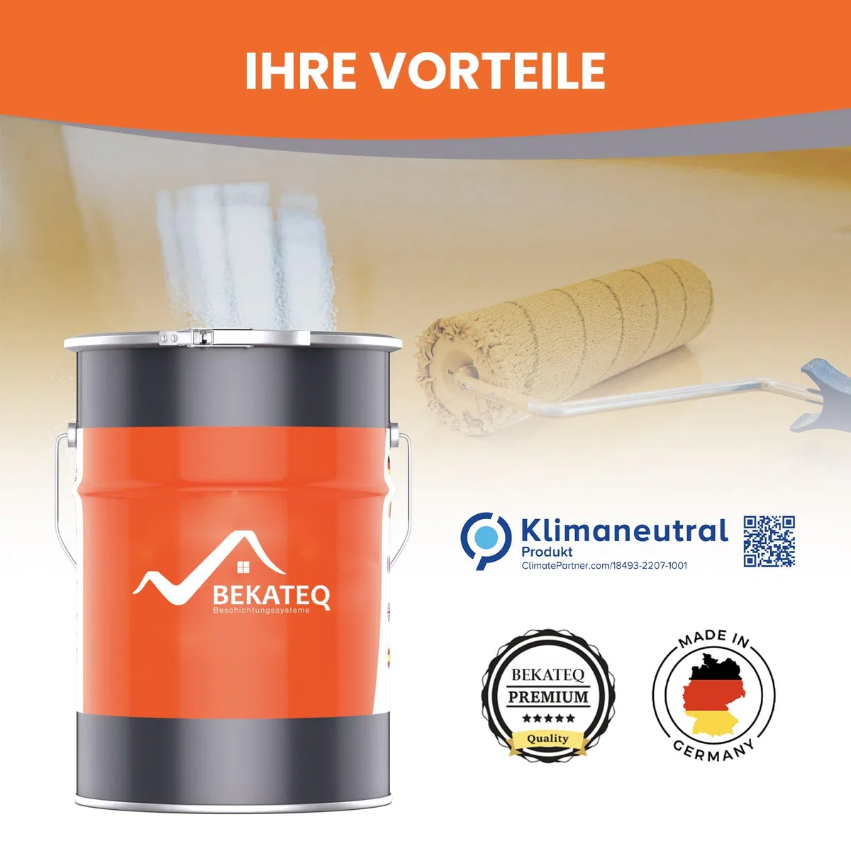 BEKATEQ 1K PU Versiegelung 1kg farblos für Beton, Holz, Fliesen - Betonversiegelung, Bodenversiegelung von Epoxybeschichtung, Steinteppich innen & außen - UV-fest, Wasserfest, Frostsicher - BK-635PU