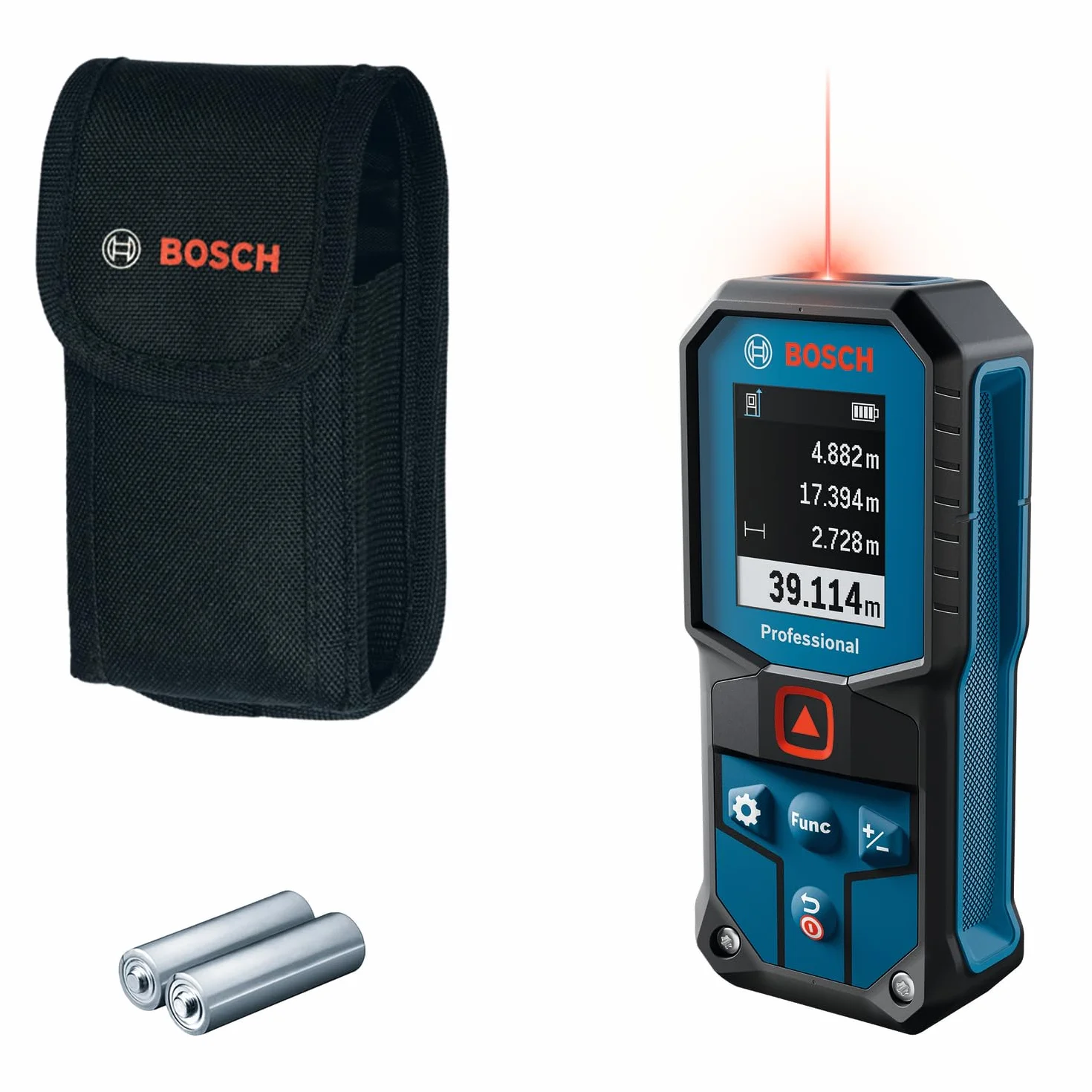 Bosch Professional Laser-Entfernungsmesser GLM 40-31 (IP 65, stoßdämpfendes Gehäuse, 7 Messmodi, automatische Berechnungen für Länge/Fläche/Volumen, helles Farbdisplay, mit Li-Ionen-Akku kompatibel)