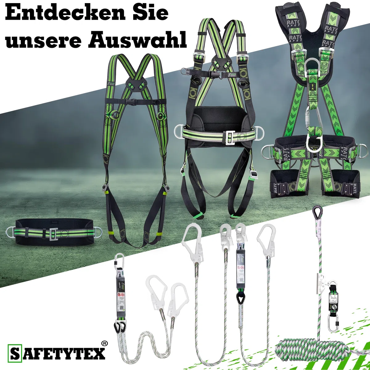 Safetytex 5-Punkt Premium Auffang- und Haltegurt - Fallschutz EN 361 EN 358 EN 813 - Bandfalldämpfer Tragkraft 140 kg - Absturzsicherung