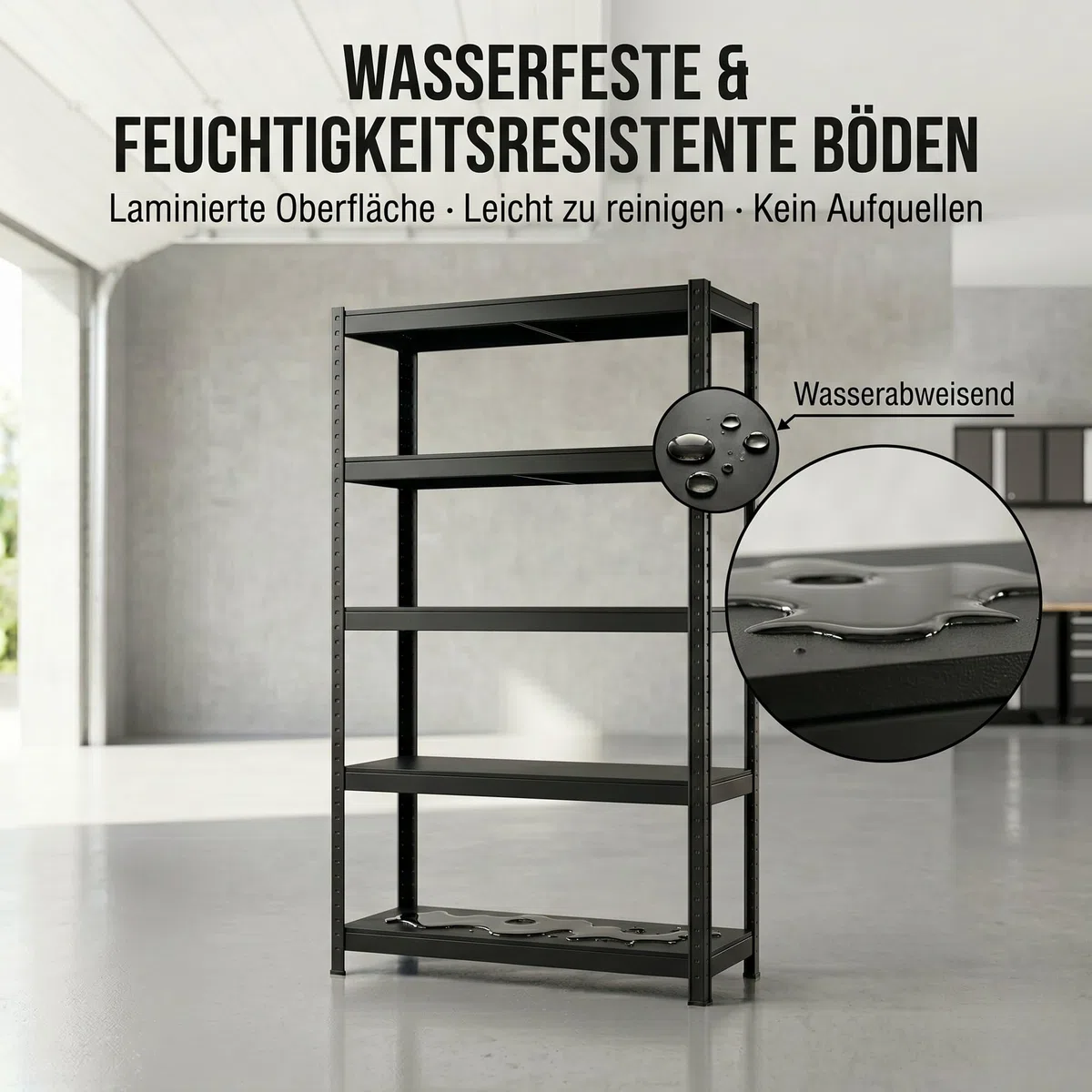 ALBATROS SR2B Premium Schwerlastregal Schwarz 2er Set – 875 kg belastbar, wasserfest, Matte laminierte Böden, 5 verstellbare Ebenen, teilbares Steckregal 180x90x40 cm, Stahlregal inkl. 2 Haken