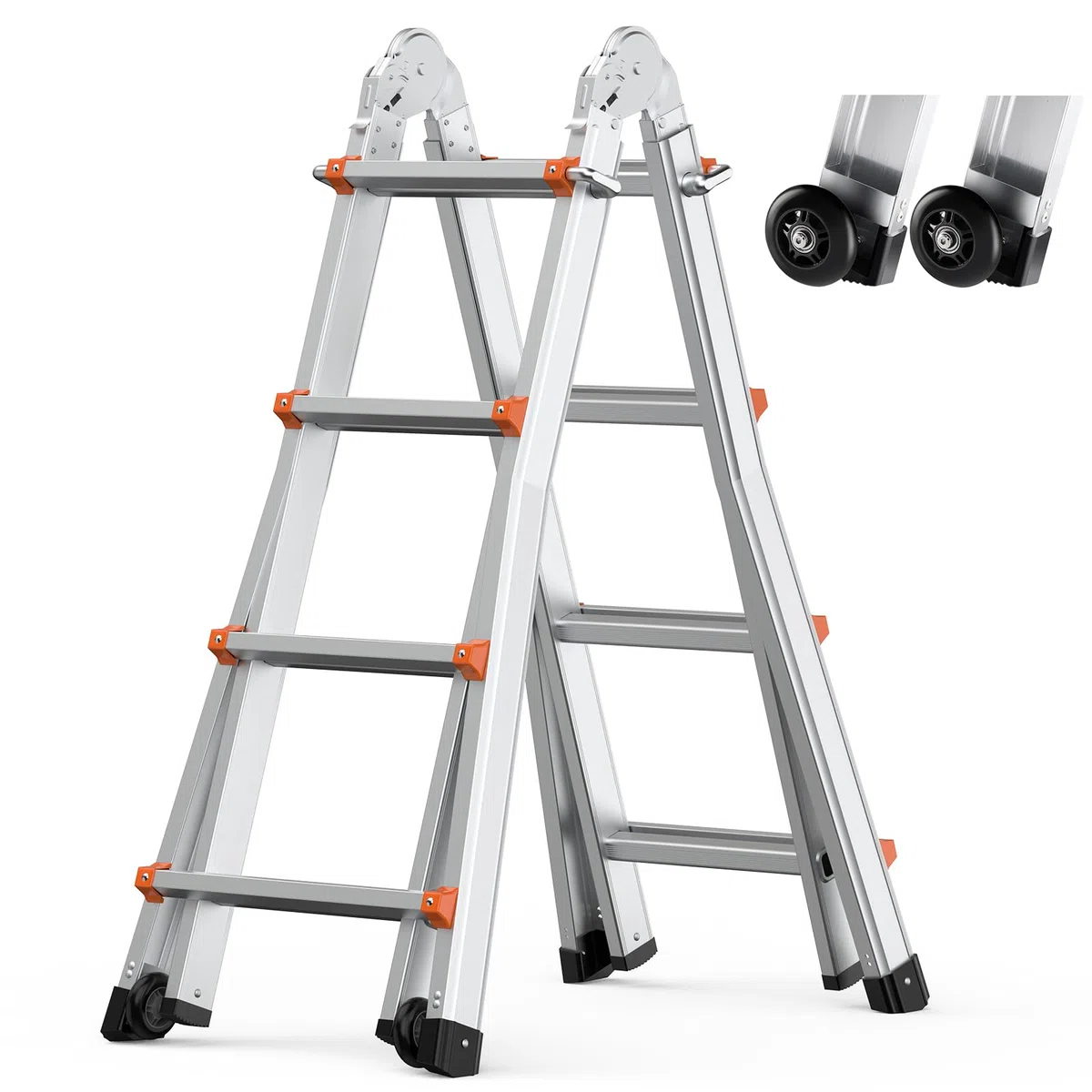 VEVOR Teleskopleiter mit A-Rahmen, 4,5 m Lange, kompakte Aluminium-Ausziehleiter, multifunktionale, Wohnmobilleiter, Teleskopleiter für Hausaufgaben, Treppen, Innen- und Außendächer, 150 kg Tragkraft