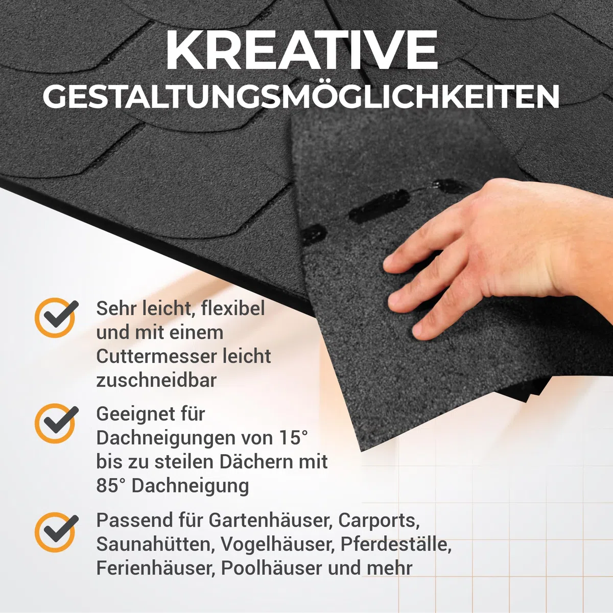 DEMMELHUBER Bitumen Dachschindeln Biberschwanz Schindeln, 21 Stück | Bitumendachschindeln wetterfest für Gartenhaus Carport Alternative zu Metall-Dachplatten Schwarz, Dachpappe, Biberschindeln