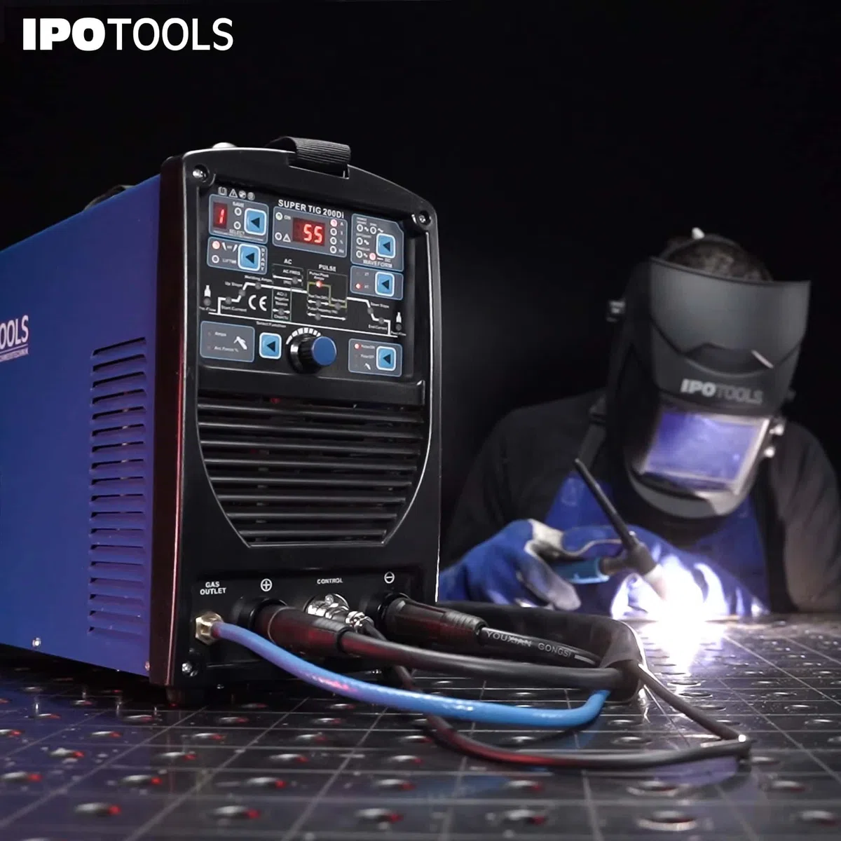 IPOTOOLS SUPERTIG 200DI WIG Schweißgerät AC DC Schweissgerät mit 200 Amper Volldigitales Inverterschweißgerät Inkl HF-Zündung, Pulsfunktion, MMA, IGBT, 7 Jahre Garantie