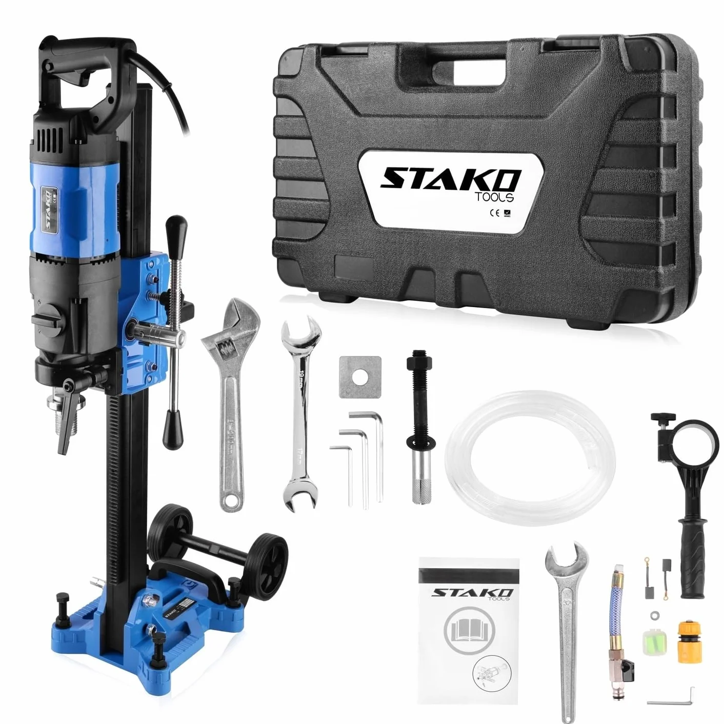 STAKO Professionelle handgeführte Diamant-Kernbohrmaschine mit neigbarem Bohrständer – Max. Bohrdurchmesser Ø202mm – 2100W Motor – 3-Gang-Getriebe – für Beton – 2730U/min – für Nass & Trockenbohrungen
