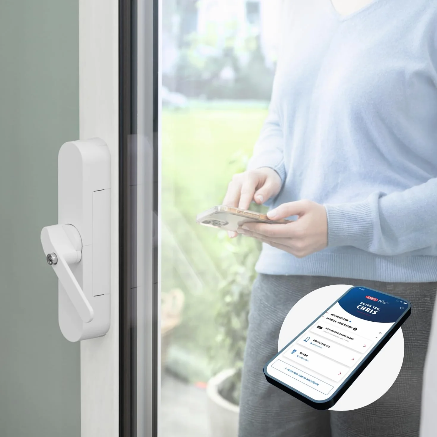 ABUS Fensterantrieb WINTECTO One – smarter Fenstergriff für Fenster, Balkon- und Terrassentür – mit Alarmfunktion – einfache Montage ohne Bohren – Weiß, gleichschließend (AL0145)
