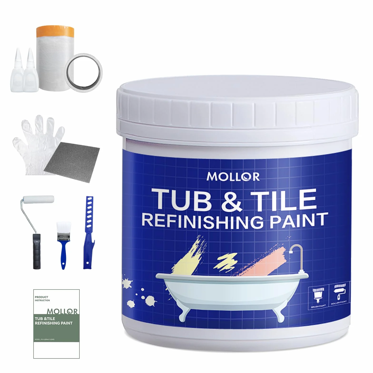 Badewannenlack Weiß 1kg, Fliesenfarbe Badezimmer Fliesenlack, Hochdeckende, wasserbeständige Badewannenfarbe, Badewannen Reparaturset weiß,ideal für Badewanne, Duschwanne und Waschbecken