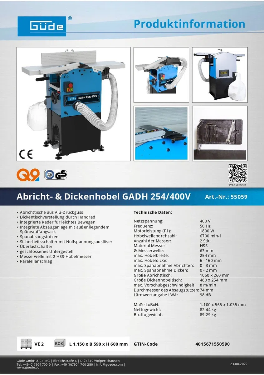 Güde Hobelmaschine 54/400 V