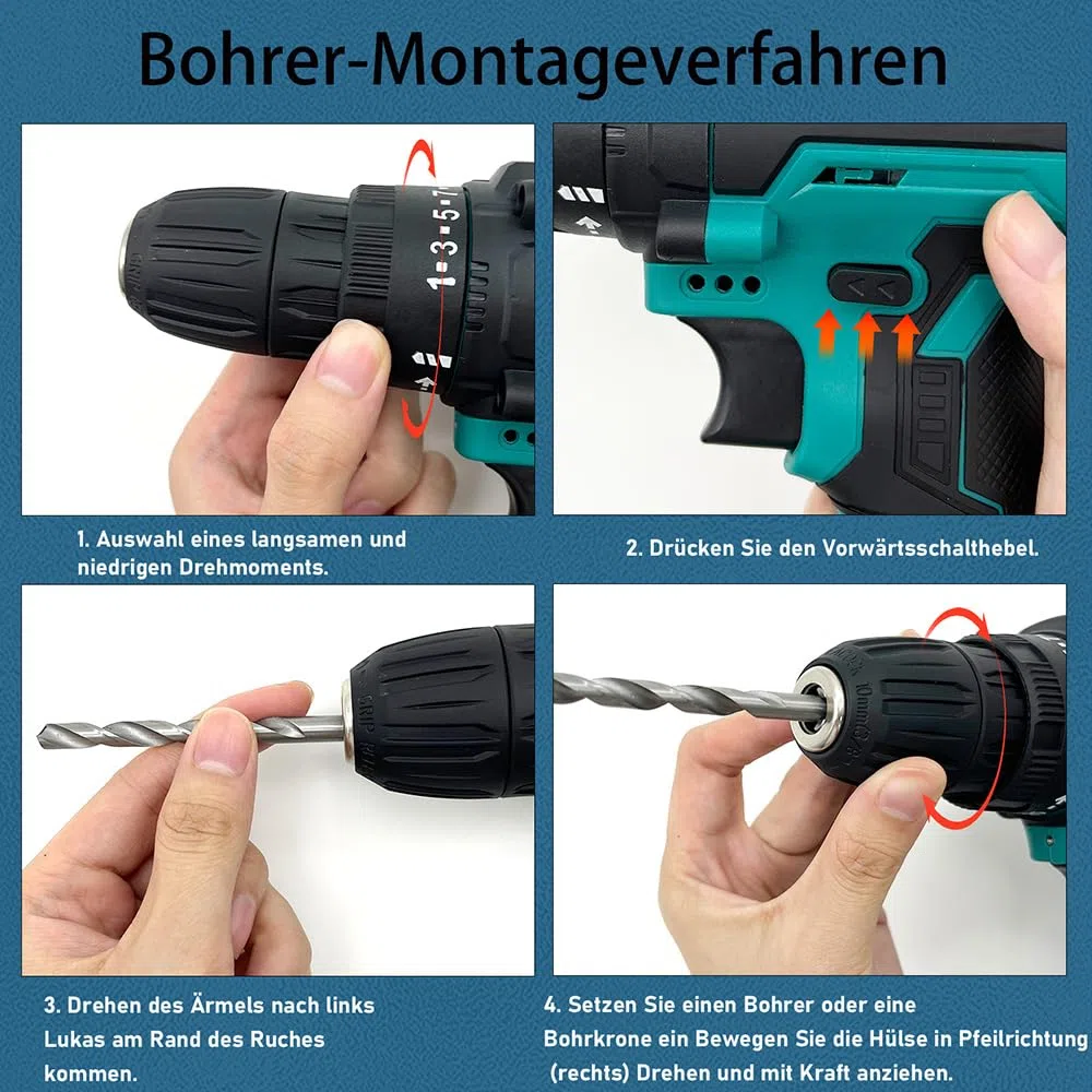 Akku Bohrschrauber 21V/18V, Ersatz für Makita 18V Akku, mit 26PCS Zubehöre,1x 3.0 Ah Akku und Ladegerät, 45 N.m, 25+1Drehmomentstufen, 2-Gang, für Haus DIY Projekt