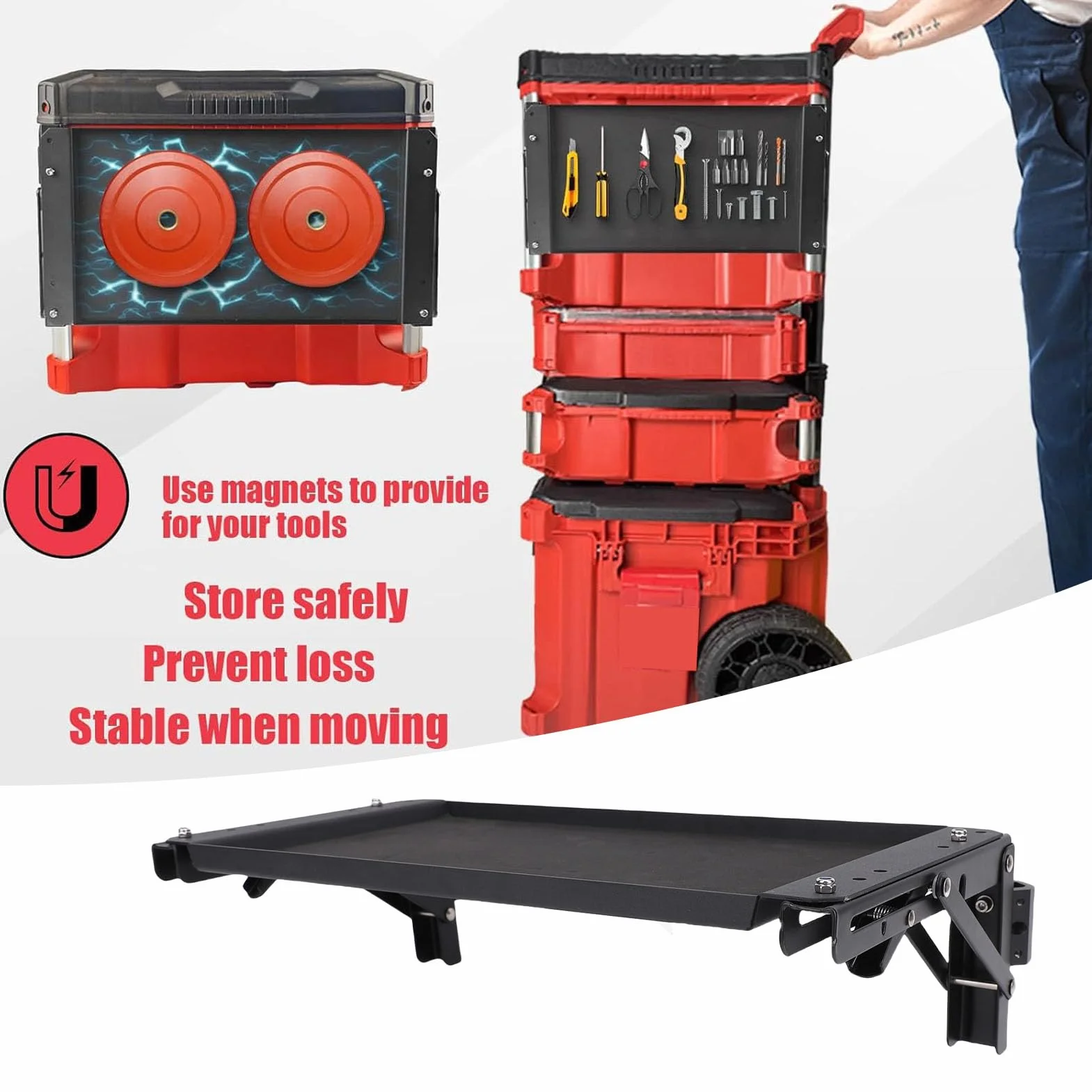 Asixxsix Klapptischtisch -Top -kompatibel mit Packout -Toolbox, Werkzeugabfassungshalterung, Arbeitstabelle Seitenspeicher für Ihr Packout -System, Safe Storage Workbench